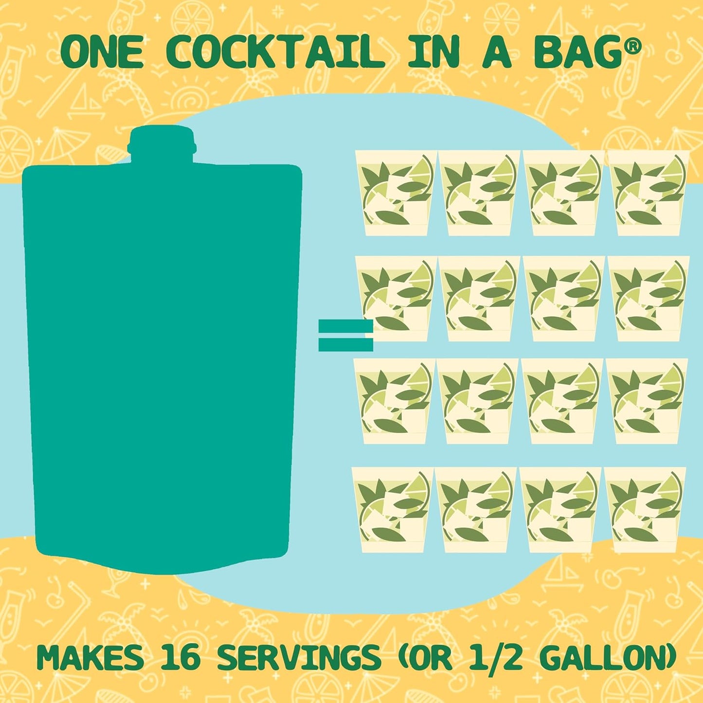 Lt. Blender's Mojito in a Bag - Each Bag Makes 1/2 Gallon of Frozen Mojito Mix – Non-GMO Cocktail Mix for Slushies – Make a Cocktail, Wine Slushie or Mocktail - (Pack of 4)