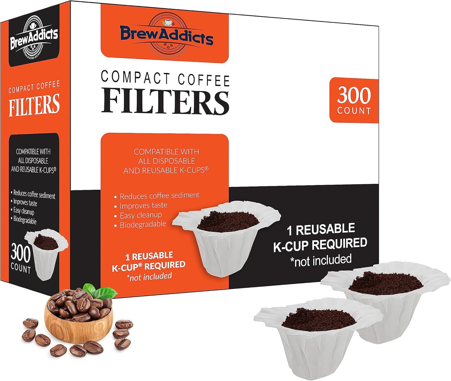 300 Paper Coffee Single-Use Filters for for Keurig Brewers and Compatible with K-Cup Pods 1.0 & 2.0 Models, White Compact Design