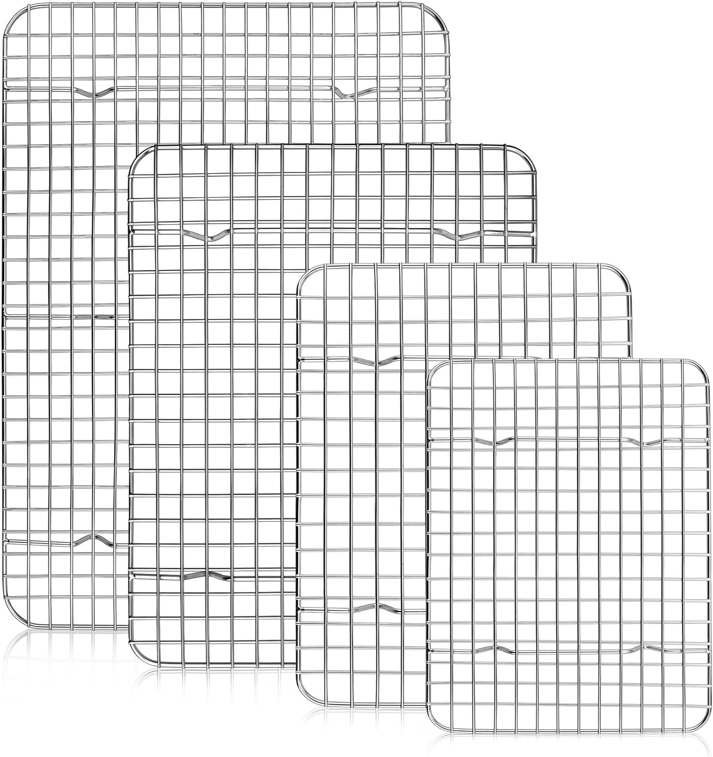 TeamFar Cooling Rack Set of 4, Stainless Steel Grid Cooking Roasting Racks for Various Size Baking Sheet Toaster Oven Pan, Healthy & Heavy Duty, Mirror Finish & Dishwasher Safe