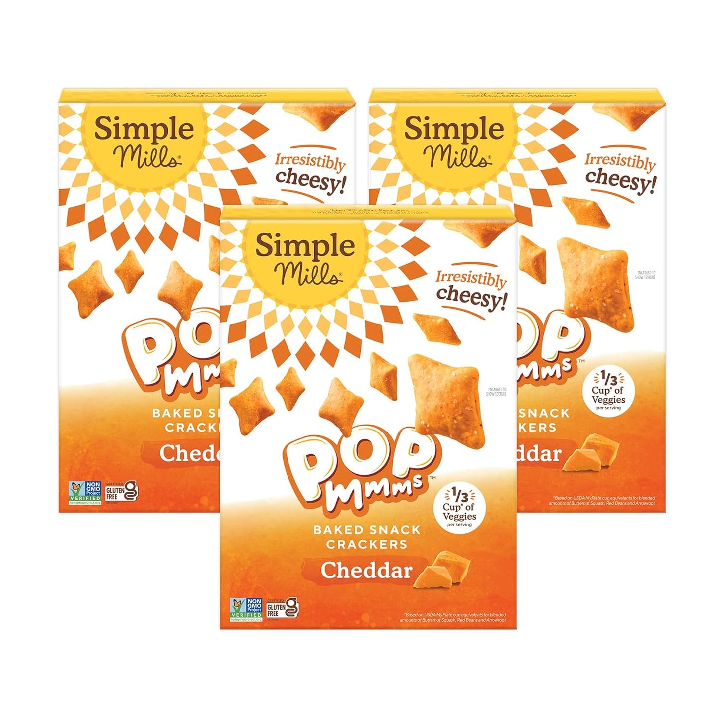 Simple Mills Pop Mmms Cheddar Baked Snack Crackers, Gluten Free, 4 Ounce (Pack of 3)