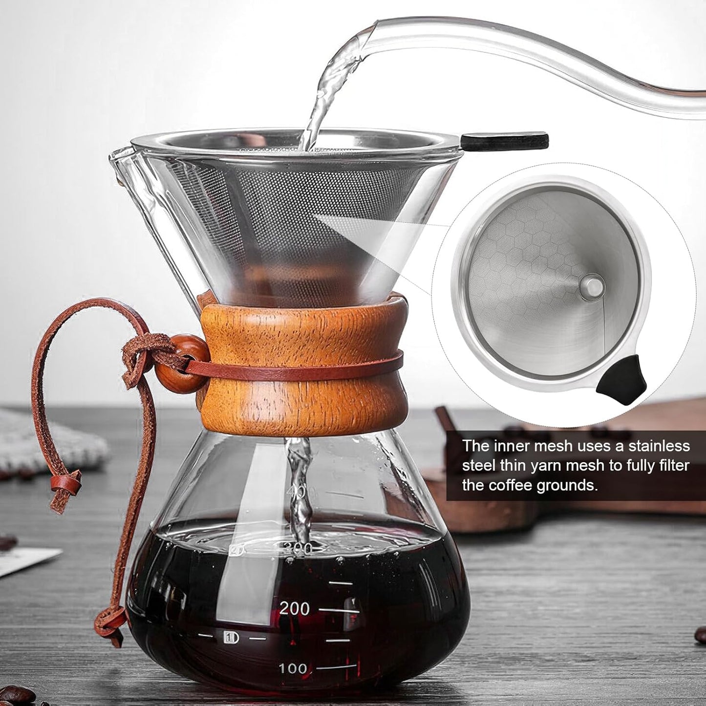 Pour Over Coffee Filters Compatible with Hario V60 02 03 & Chemex - Reusable Stainless Steel Permanent Filter Cone Dripper Coffee Maker and Bar Accessories