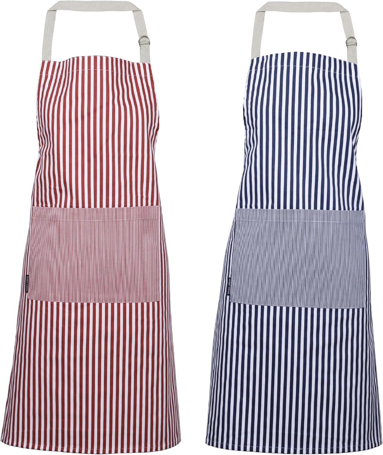AMOUR INFINI Cotton Aprons for Women with Pockets Adjustable Strap and Waist Ties Washable Printed Aprons for Baking, Cooking, Gardening (Pack of 2- Blue & Rust)