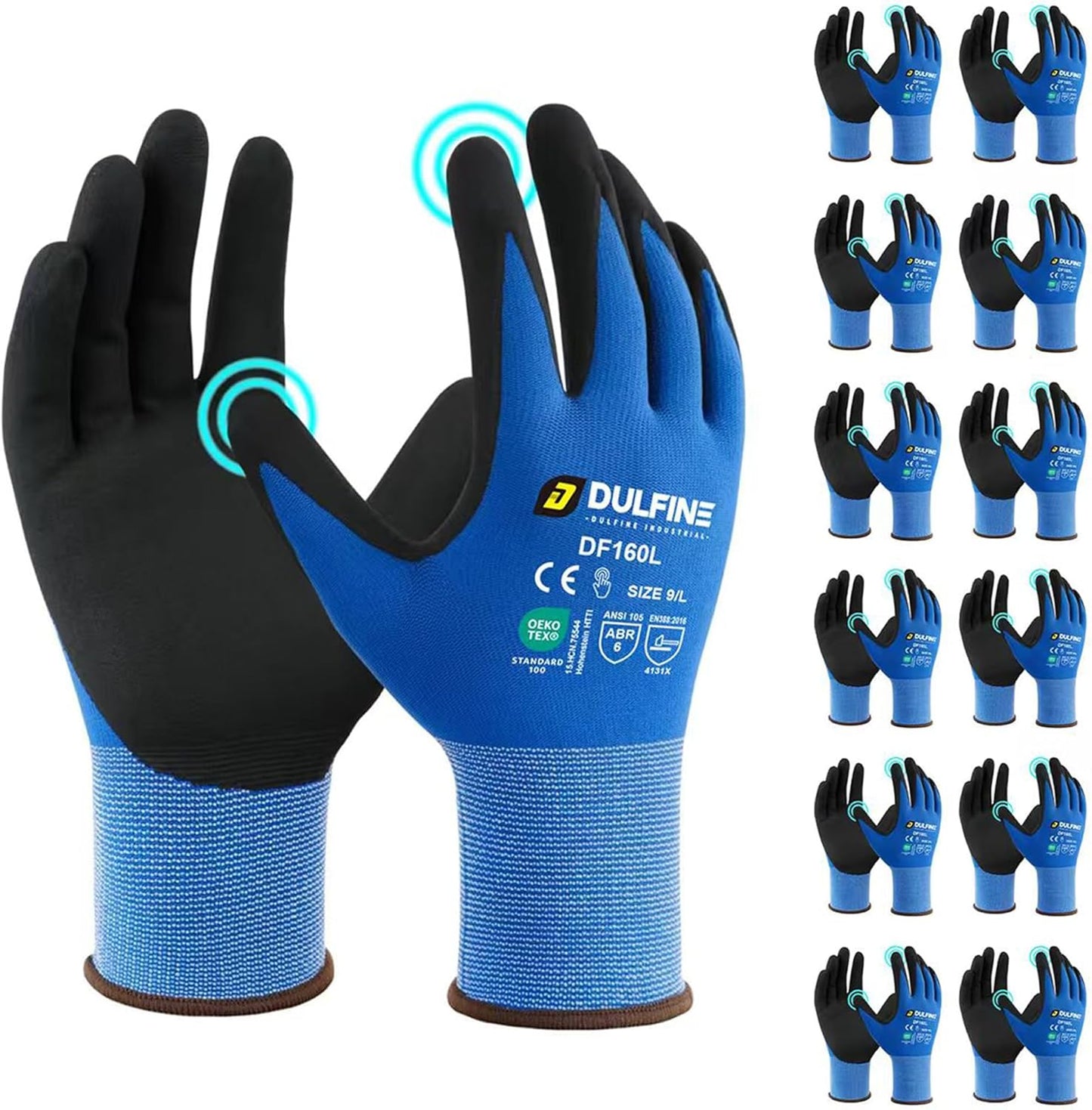 Safety Work Gloves MicroFoam Nitrile Coated-12 Pairs Pack,Blue Seamless Knit Nylon Glove with Black Micro-Foam Nitrile Grip,Ideal for General Purpose,Automotive,Home Improvement,Painting(Medium)