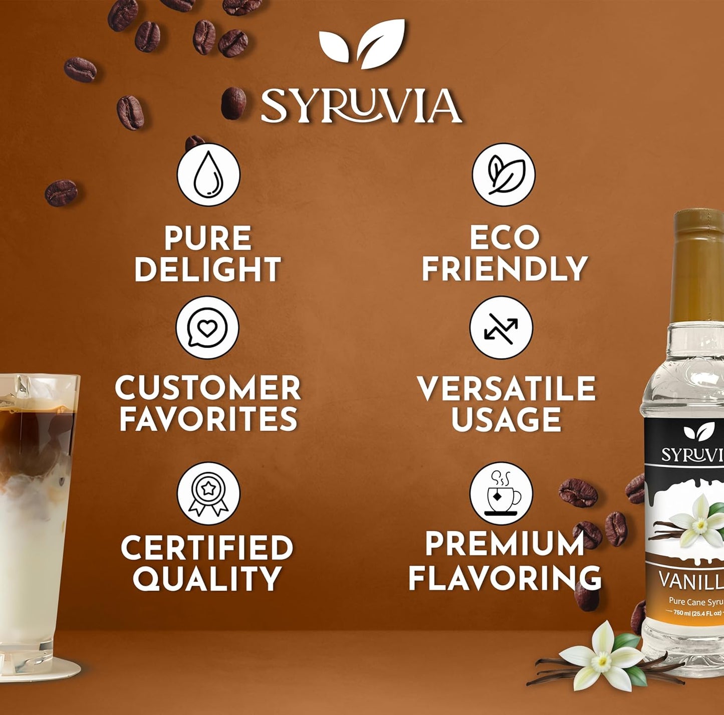 Vanilla Syrup for Coffee By Syruvia 25.4 fl oz Barista Style Coffee Syrup Vanilla Flavor