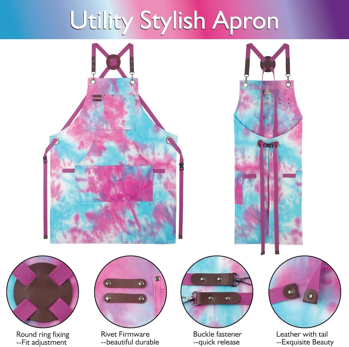 Kitchen Apron, Work Apron, Canvas, Multiple Pockets, Gardening, Painting, BBQ, Carpenter, Sizes M to XXL, Phantom Blue