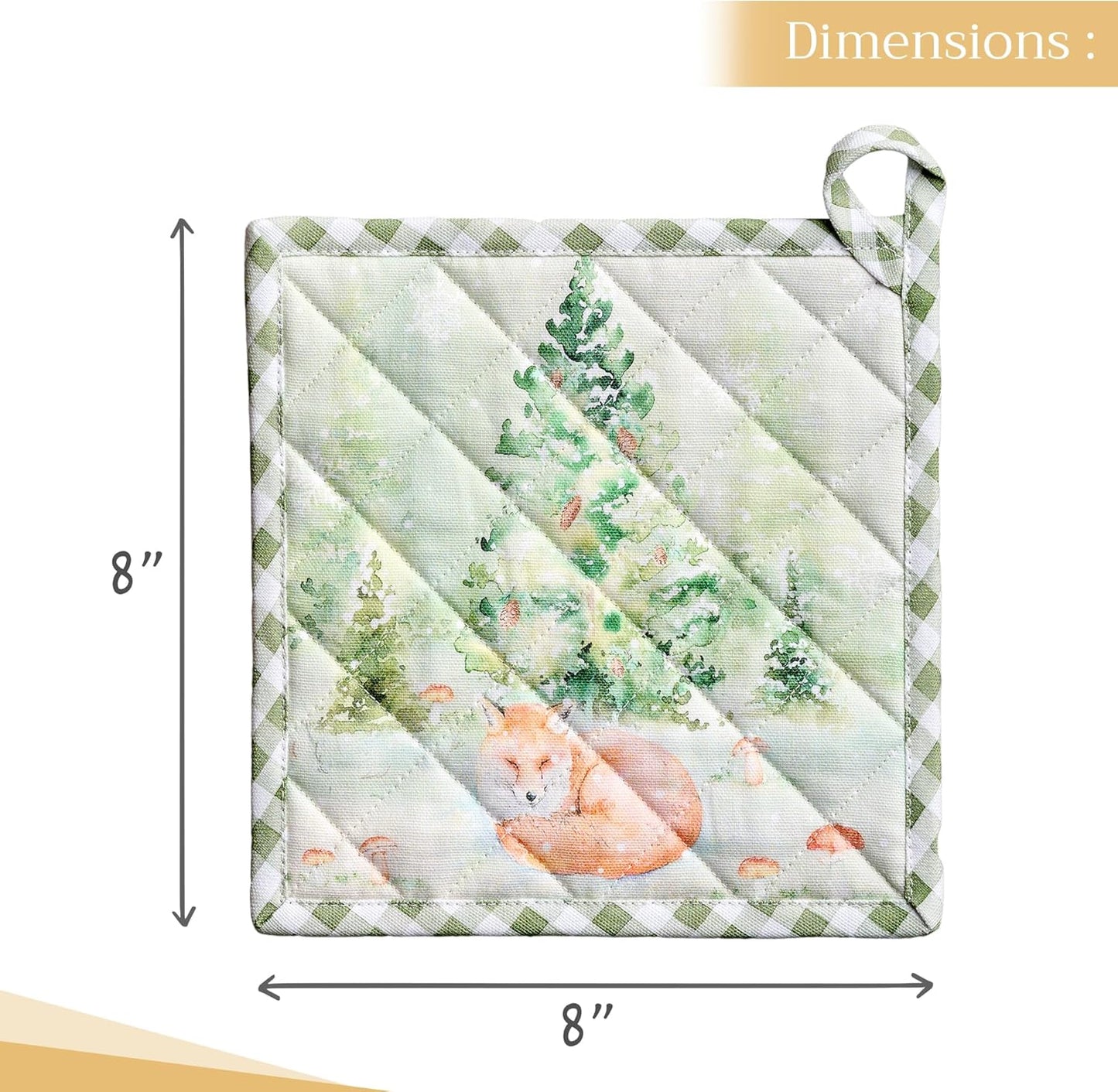 Maison d' Hermine Pot Holders 100% Cotton Heat Resistant Potholders 8" x 8" Hot Pads with Loop BBQ, Cooking, Baking, Grilling, Kitchen, Handling Hot Pans (Pack of 1, Winter Mornings)