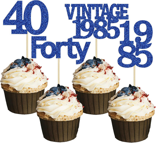 Gyufise 24Pcs Vintage 1980 Cupcake Toppers Glitter Cheers to 45 Fabulous Forty Five Cupcake Picks 45th Birthday Wedding Anniversary Party Cake Decorations Supplies Deep Blue