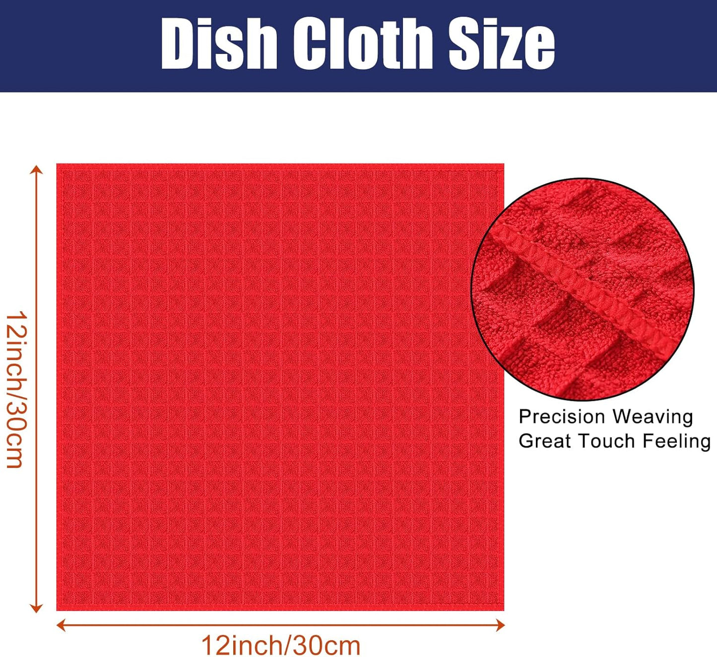 Homaxy Microfiber Waffle Weave Kitchen Dish Cloths, 12 x 12 Inch Ultra Absorbent and Solid Color Dish Towels for Kitchen Fast Drying Dishcloth for Washing Dishes, 8 Pack, Red