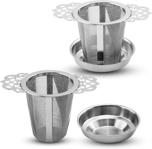 Set of 2 Tea Infusers for Loose Leaf – SUS 304 Stainless Steel Fine Mesh Basket with Flower-Shaped Handles, Reusable & Heat-Resistant, Ideal for Cups & Teapots