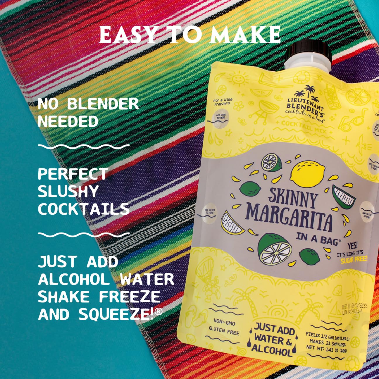 Lt. Blender's Skinny Margarita in a Bag - Skinny Margarita Mix - Each Bag Makes 1/2 Gallon of Keto Friendly Skinny Mixes – Low Carb Margarita Mix – Add Liquor, Wine or as Mocktails (Pack of 1)