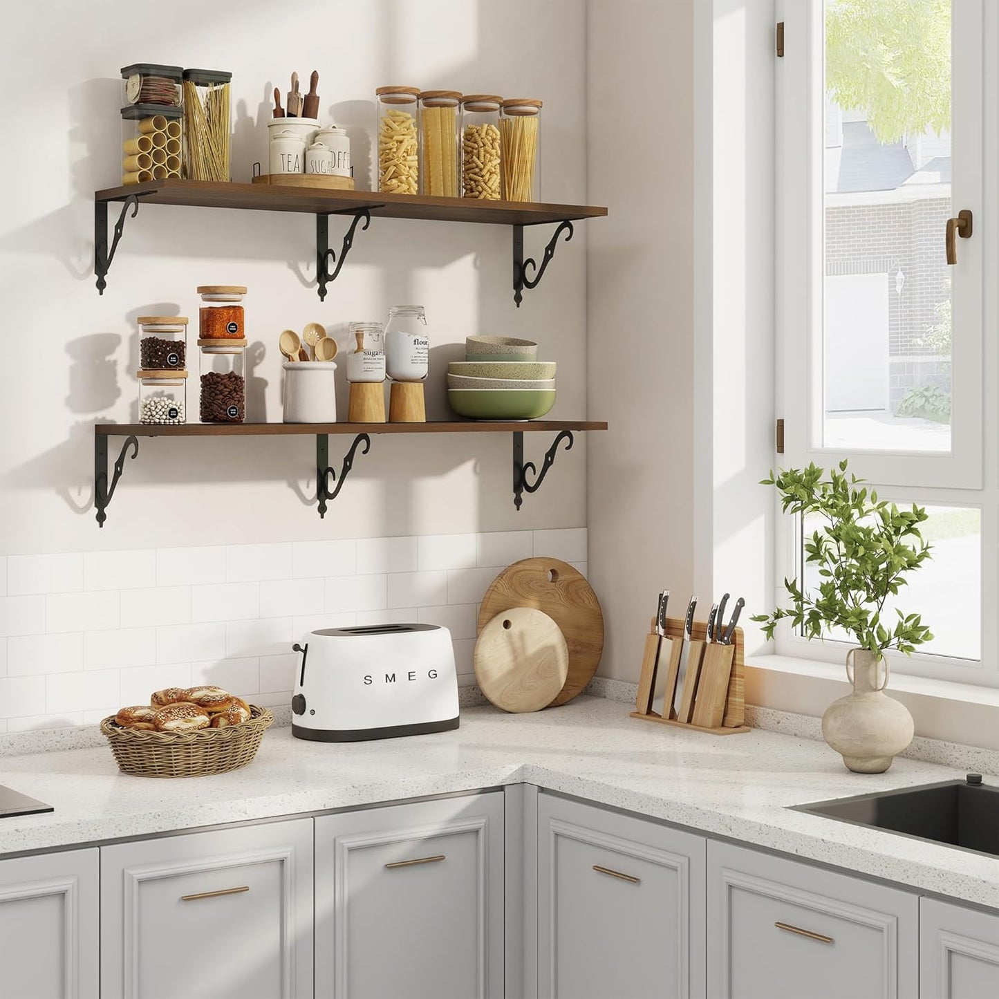 RICHFOCUS 12 Inch Deep Floating Shelves for Wall, 39" W x 12" D Wood Wall Shelves Set of 2, Wide Floating Shelves for Living Room, Bedroom, Kitchen, Bathroom and Decor Storage, Walnut