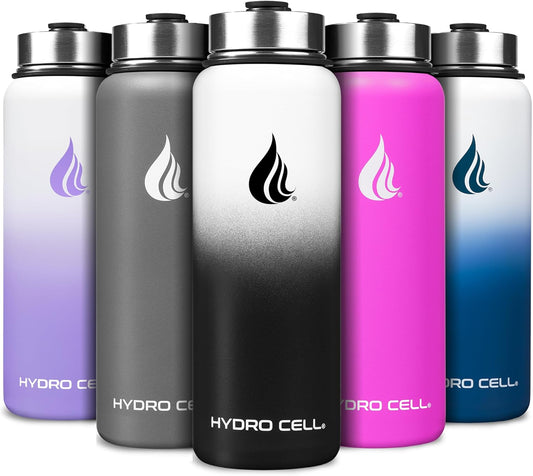 HYDRO CELL Stainless Steel Insulated Water Bottle with Straw - For Cold & Hot Drinks - Metal Vacuum Flask with Screw Cap and Modern Leakproof Sport Thermos for Adults (Black/White 40oz)
