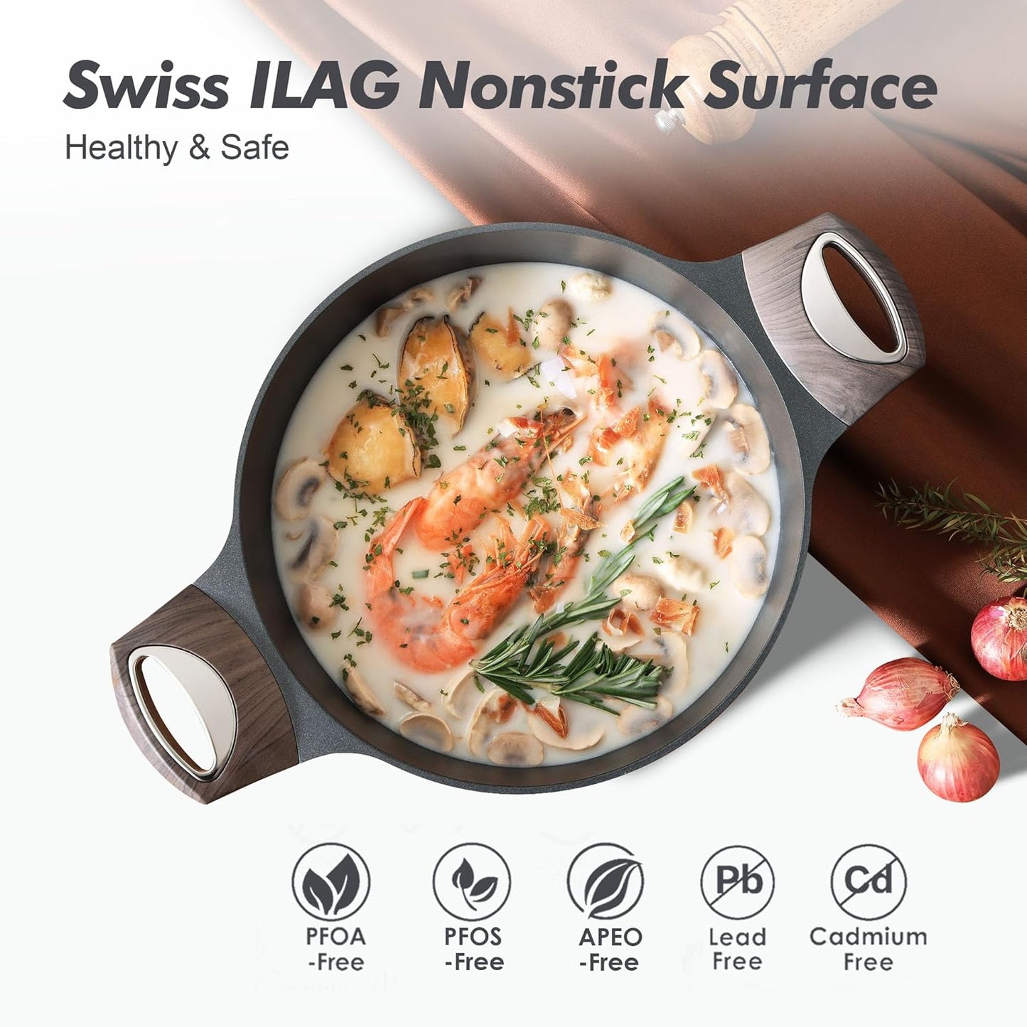 SENSARTE Nonstick Stock Pot with Lid, 2.6/4.5/6.6 QT Soup Pot Casserole Pot, Healthy Pasta Pot, Large Deep Cooking Pot, Big Sauce Pot Stew Pot, Induction Compatible, PFOA PFOS APEO Free, Black