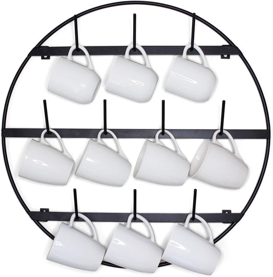 Claimed Corner Mug Rack with Sturdy Steel Frame, Matte Black Finish, Removable Rubber Caps, Wall Mounted (Round 24" x 24")
