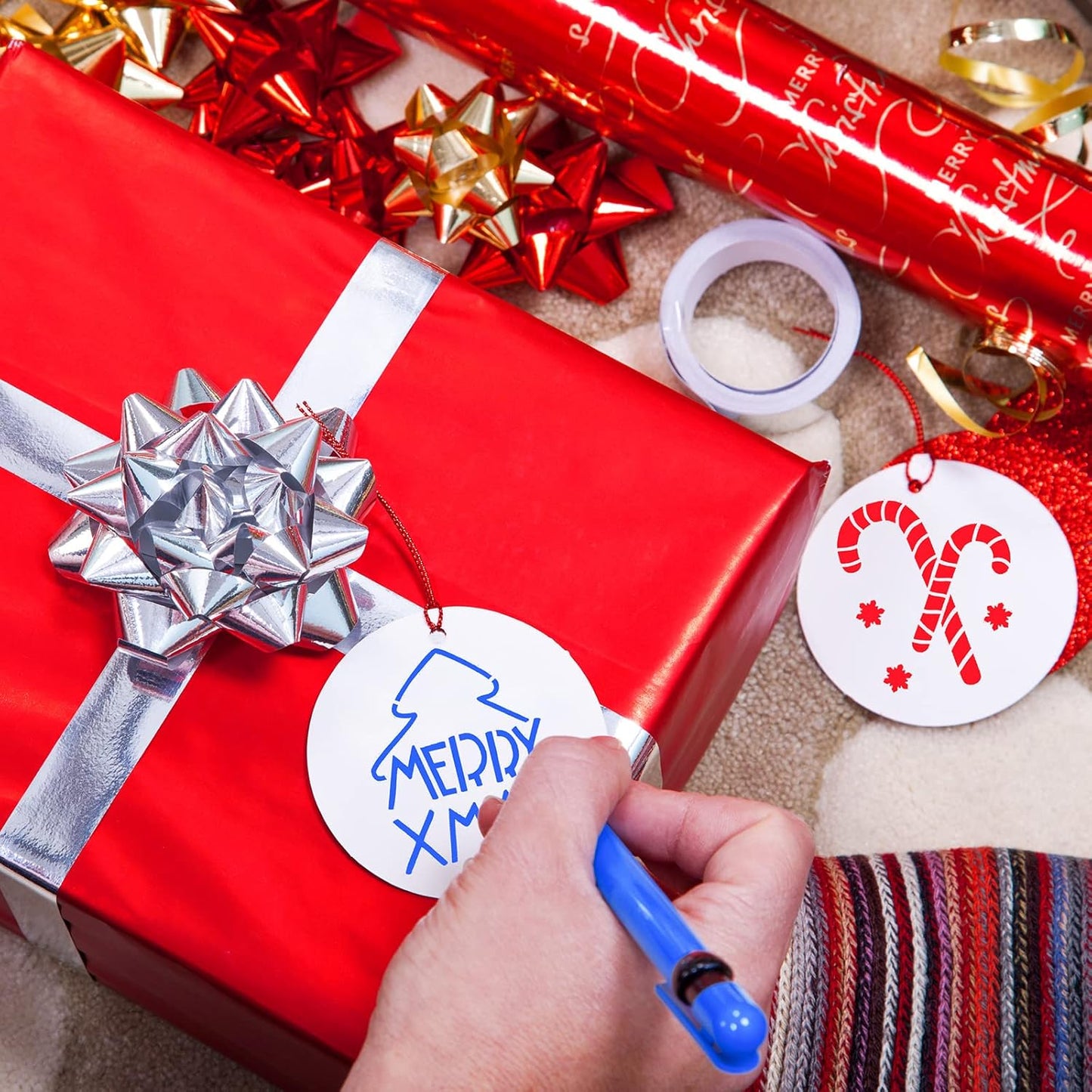 100 Pcs Stencils for Painting on Wood Reusable Stencil Crafts Drawing Templates Holiday Wall Paper for DIY Scrapbook Home 2 x 2 Inch(Santa Style)