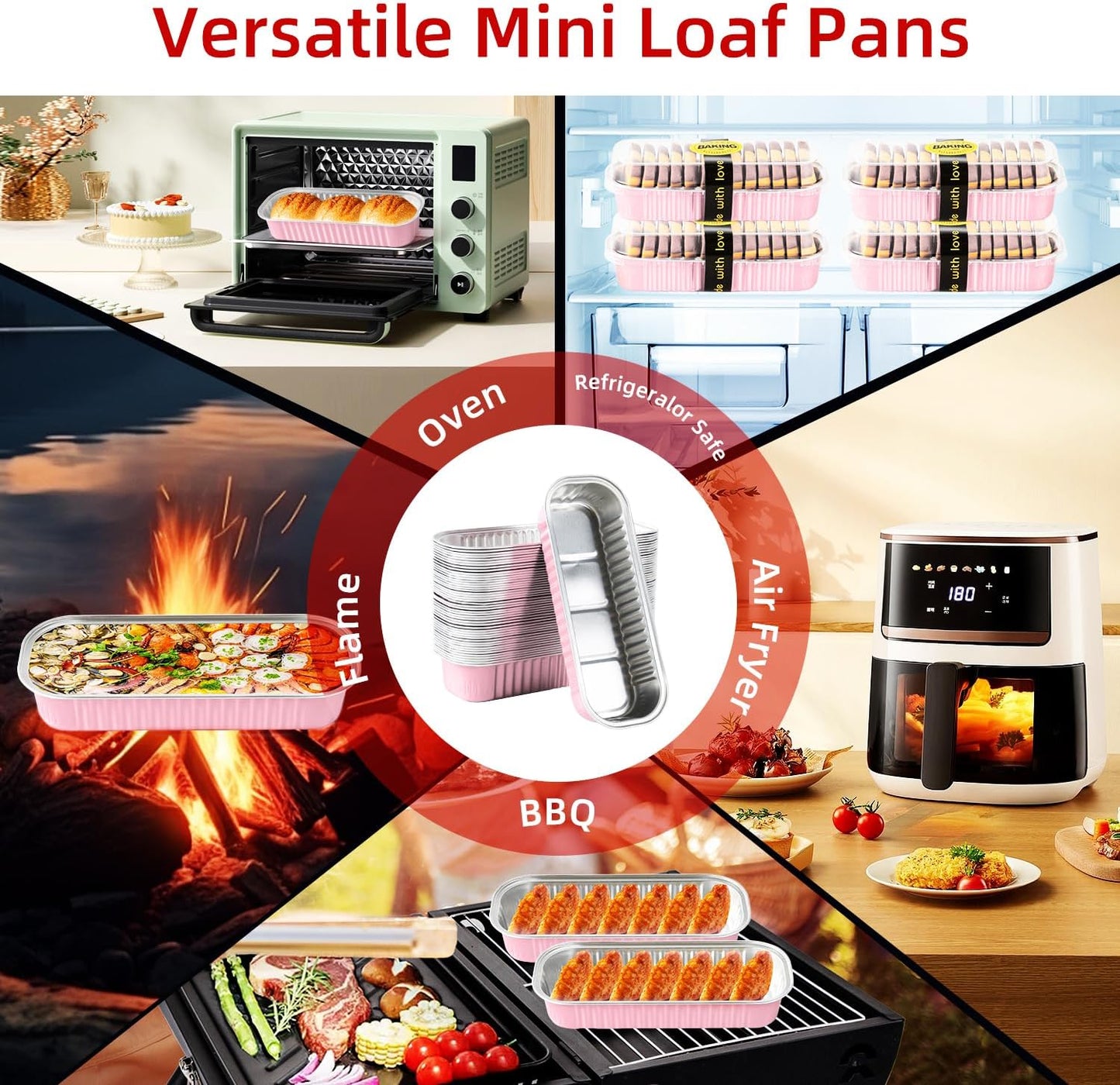 30 Pack Pink Disposable Rectangular Aluminum Foil Loaf Pans with Lids,6.8oz Mini Cake Pans for Baking, Loaf Baking Pans, Small Cake Container