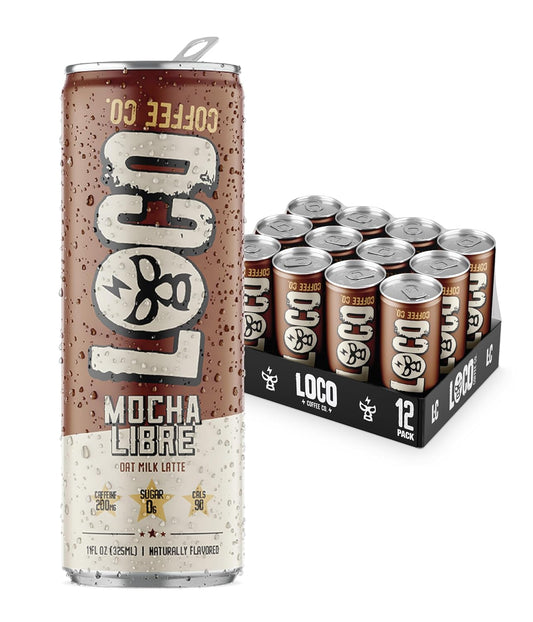 Loco Coffee Mocha Latte 11 Ounce Can, 12 Count | Zero Sugar, 200mg Caffeine | Gluten Free and Dairy Free | Low Calorie Iced Coffee