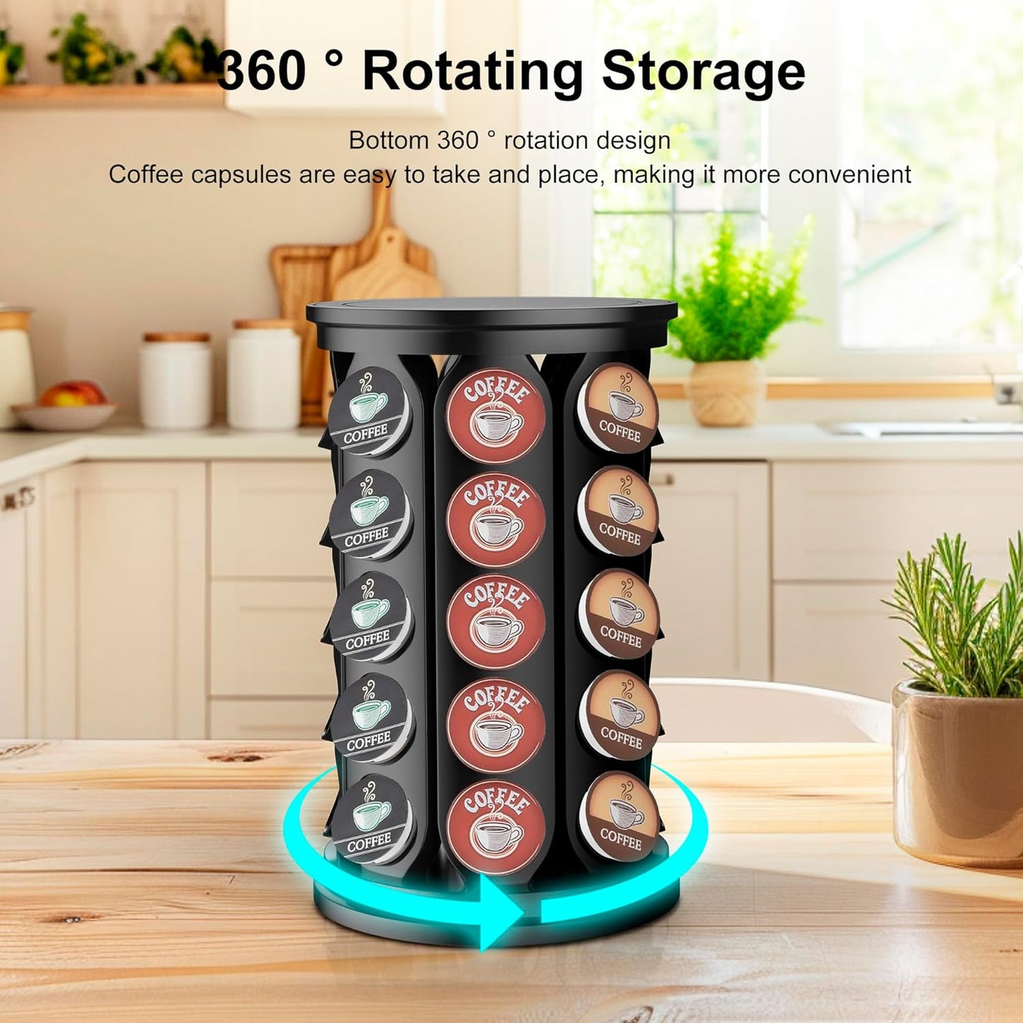 CEHNCEH Coffee Pod Carousel Organizer: Compatible with 40 Keurig K-Cup Pods, Large Compacity Coffee Capsule Holder, NEW Modern Design, Home or Office Kitchen Counter Organizer(Black)