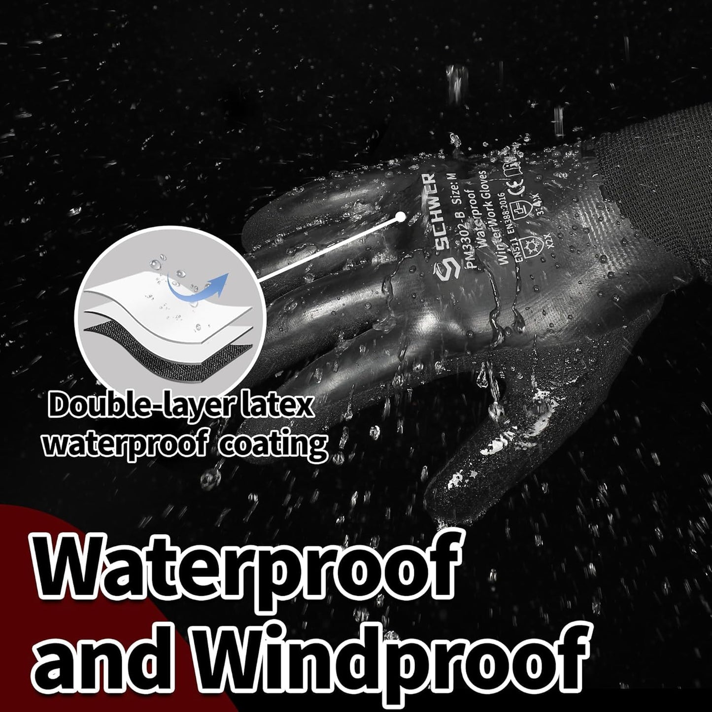 Schwer 2 Pairs FreezeGuard Winter Work Gloves, ANSI A2 Cut Resistant Freezer Gloves for Outdoor Cold Weather Keep Hands Warm, Waterproof Gloves for Shoveling Snow, Ice Fishing, XXL