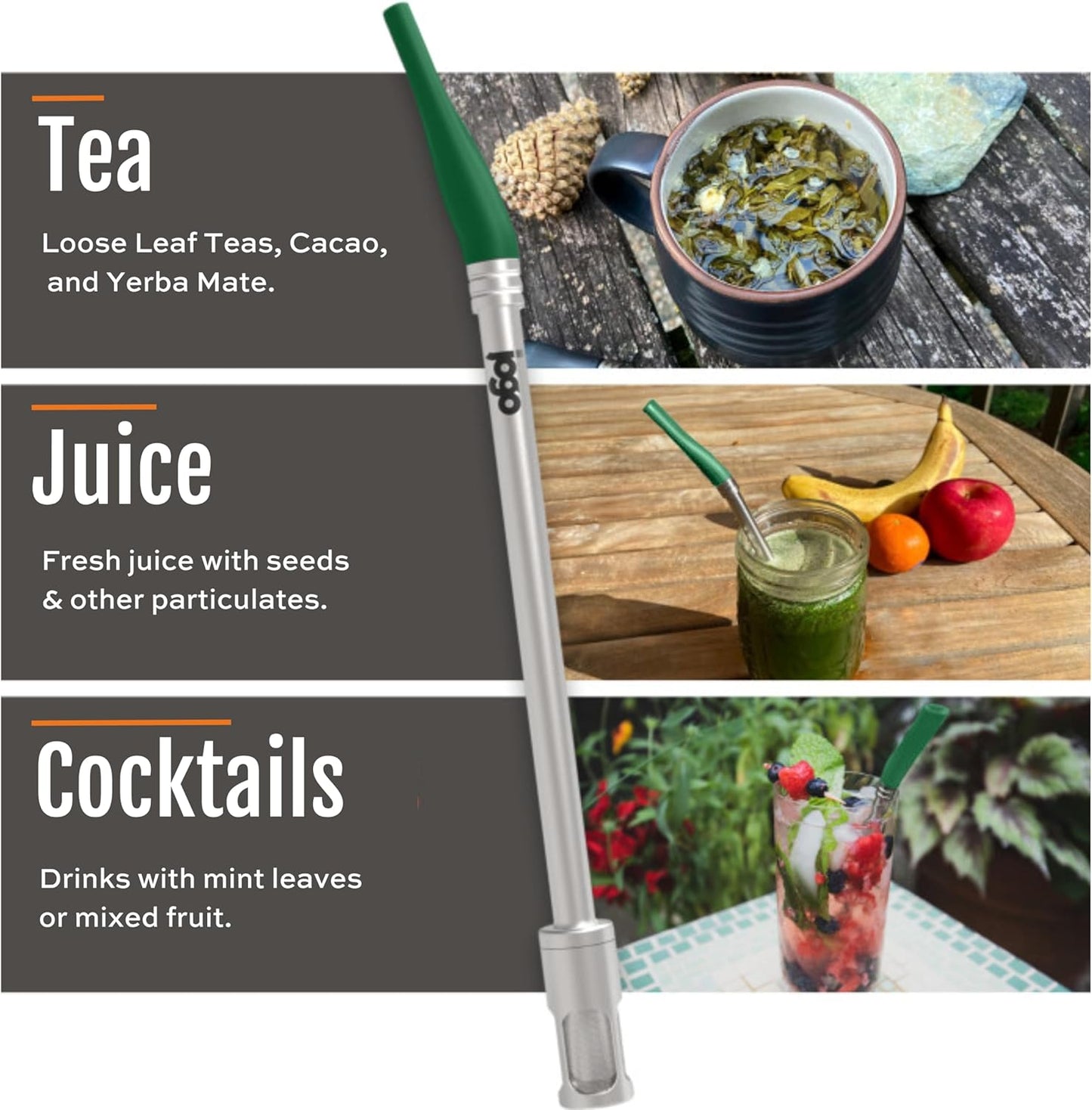 JoGo - The Original Coffee and Tea Brewing Straw - Portable Coffee Maker - Stainless Steel Single Serve Strainer - Filter Function for Hot & Cold Brew - Yerba Mate Straw for Loose Leaf Teas & Coffee