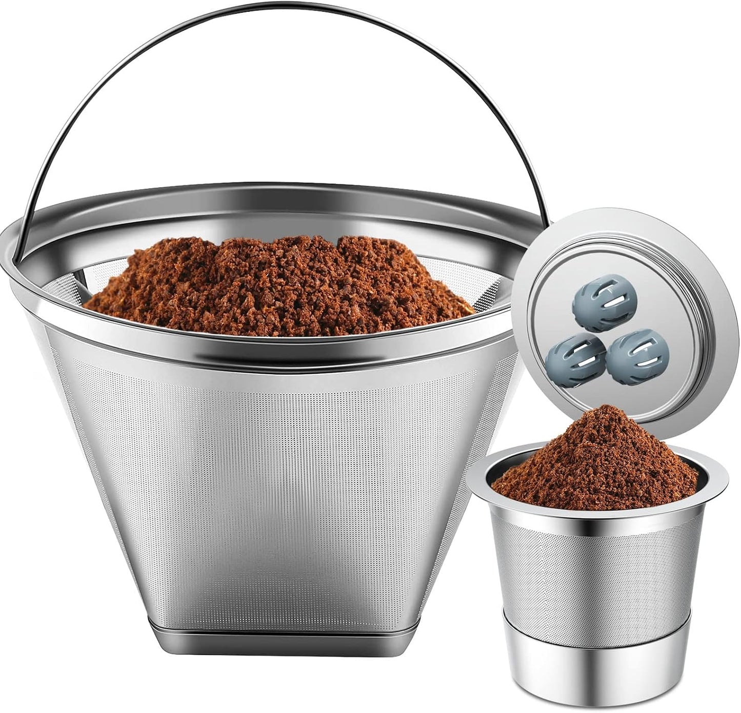 Stainless Steel Reusable Coffee Filter Compatible with Coffee Maker, Reusable Coffee Pods with 4 Cone Coffee Filters, Reusable Coffee Filters for Ninja CFP201 CFP300 CFP301 CFP307