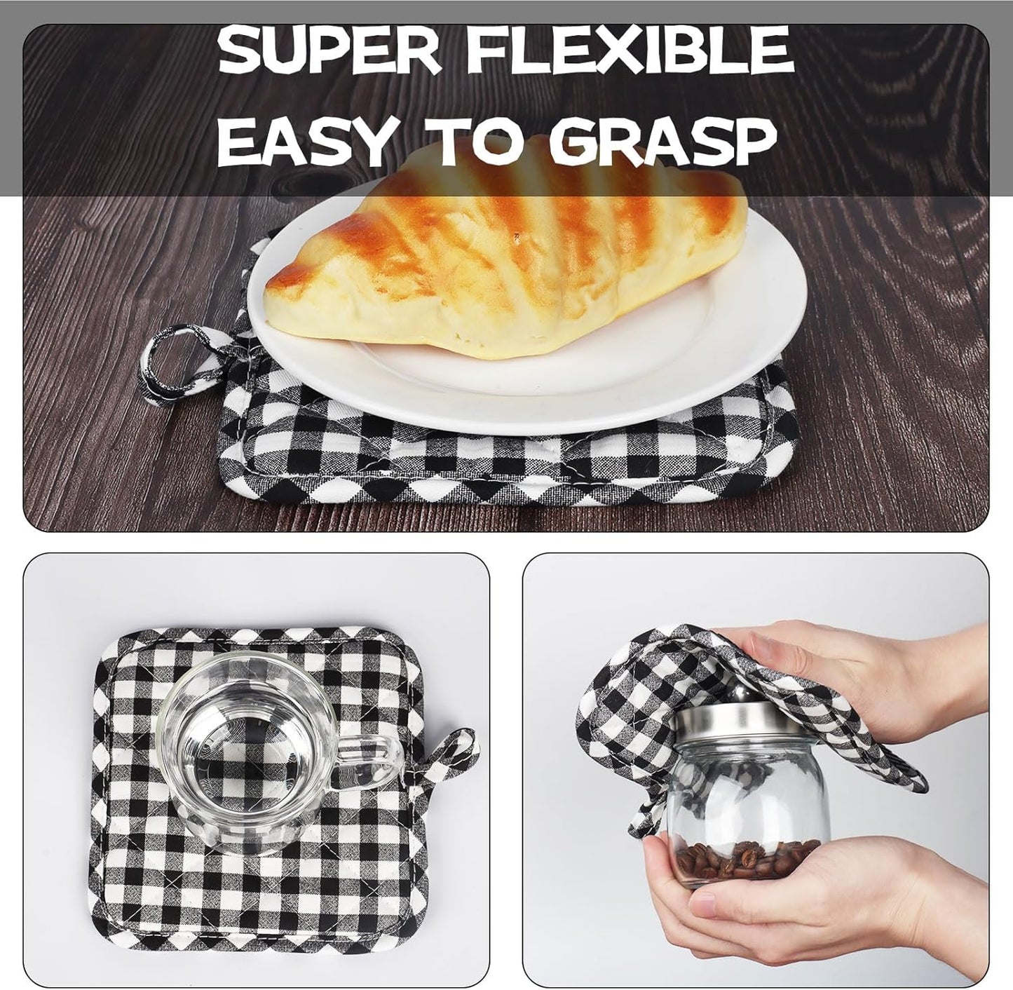 Oven Mitts and Pot Holders Set, Pack of 4, Heat Resistant Silicone Kitchen Mini Oven Mittens for 500 Degrees, Mini Oven Gloves and Hot Pads for Baking Grilling Barbecue Microwave Machine Washable