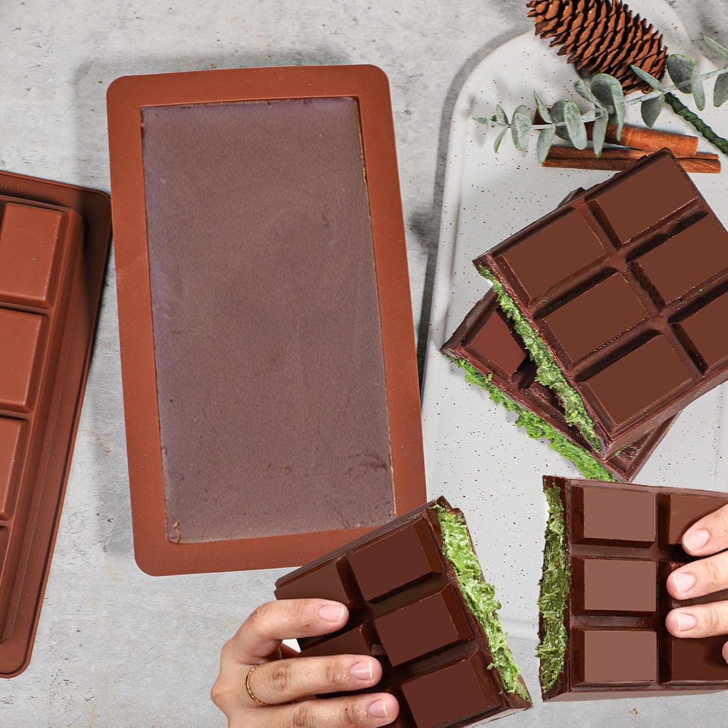 Webake 1 Inch Deep Chocolate Bar Mold 12 Snap, Large 2 Pack Silicone Thick Chocolate Bar Molds, Big Dubai Chocolate Bar Mold for Stuffed, Perfect for Filling Knafeh Pistachio