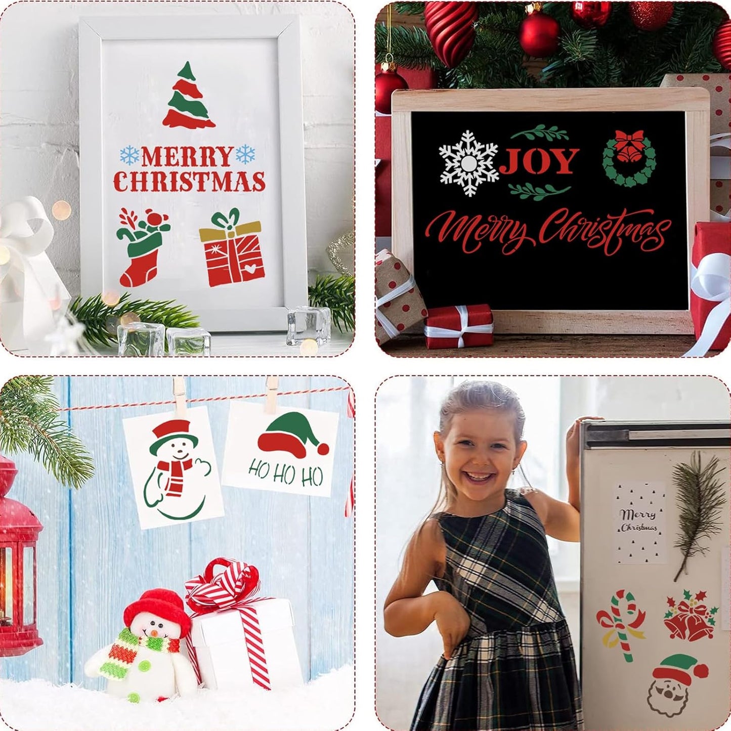 clothmile 21 PCS Merry Christmas Stencils for Painting Christmas Stencils Template Plastic Reusable Stencils for Christmas Decor Fabric Canvas Furniture, Wall, Window, Fabric, Wood DIY Home Decor
