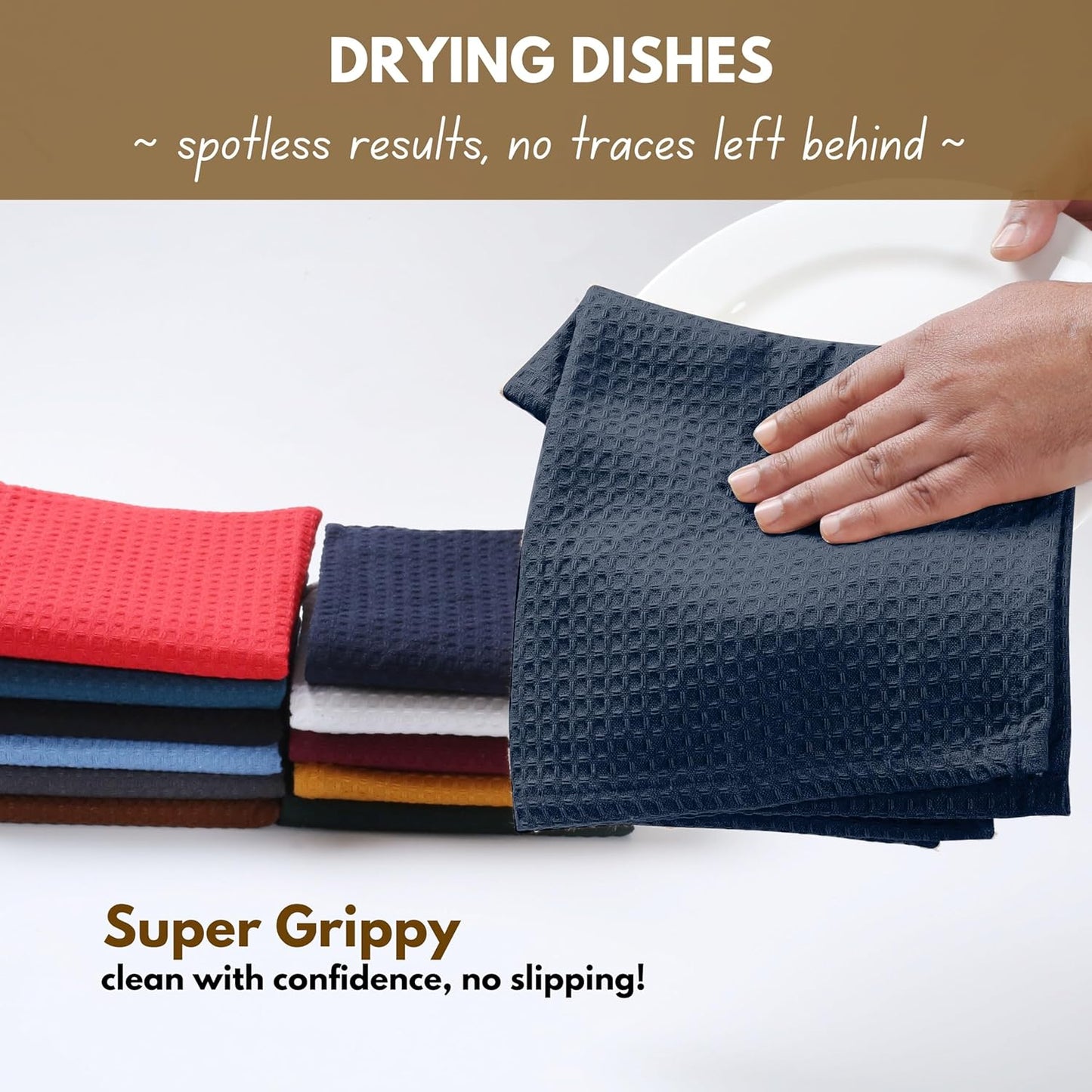 Native Fab Cotton Kitchen Towel with Hanging Loop 16x26 inches, 4-Pack, Waffle Weave Kitchen Towels for Cleaning Drying, Washcloths Soft & Absorbent Cloth Rags, Bar Towel, Dish Cloth, Navy