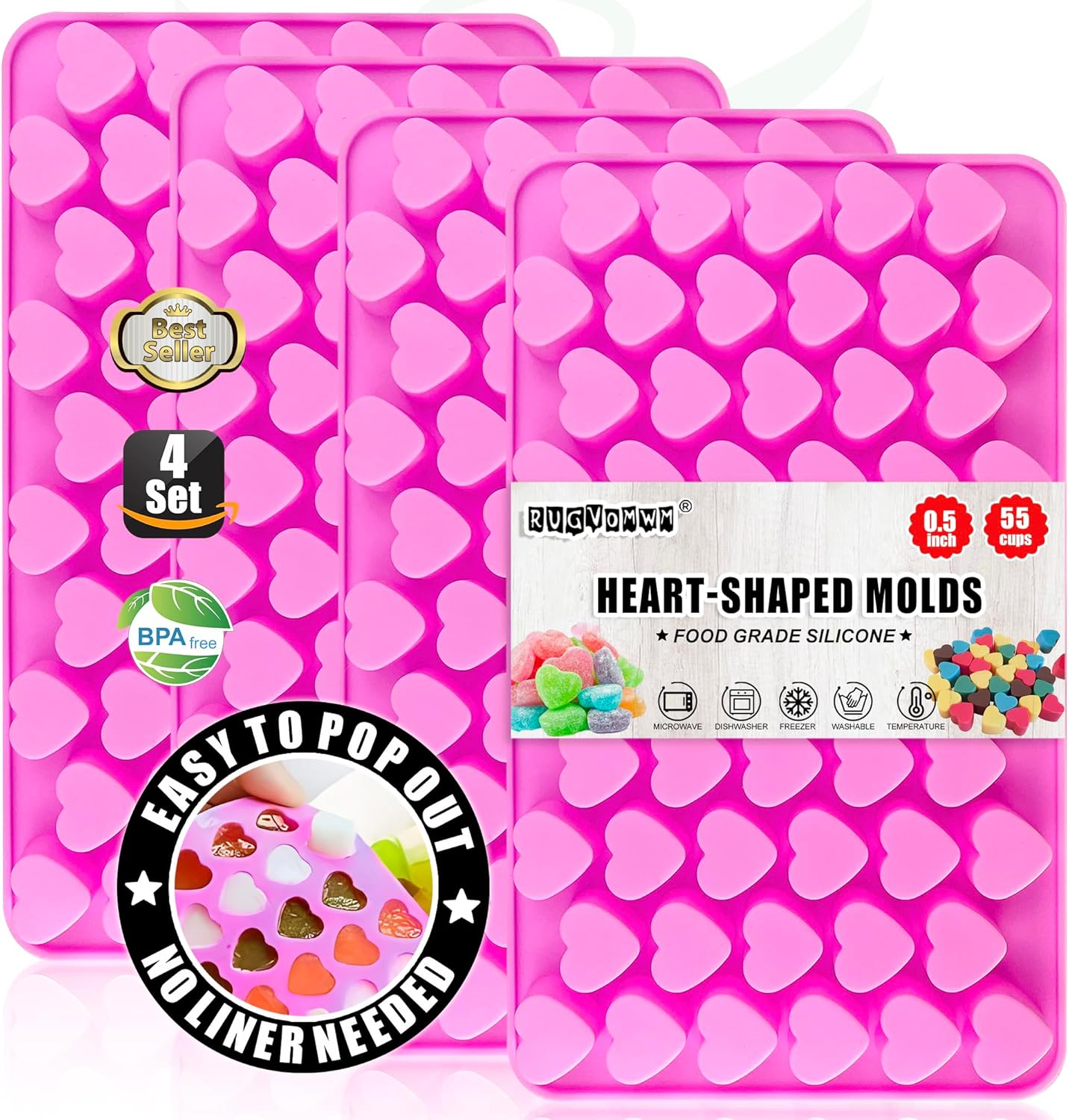 Silicone Mini Heart Molds，Ice Cube Heart Molds Gummy Heart Molds Mini Heart Shape Mold for Baking Silicone Molds for Candy Chocolate Soap Jelly Cake Heart Ice Tray - 4 Pack - Pink