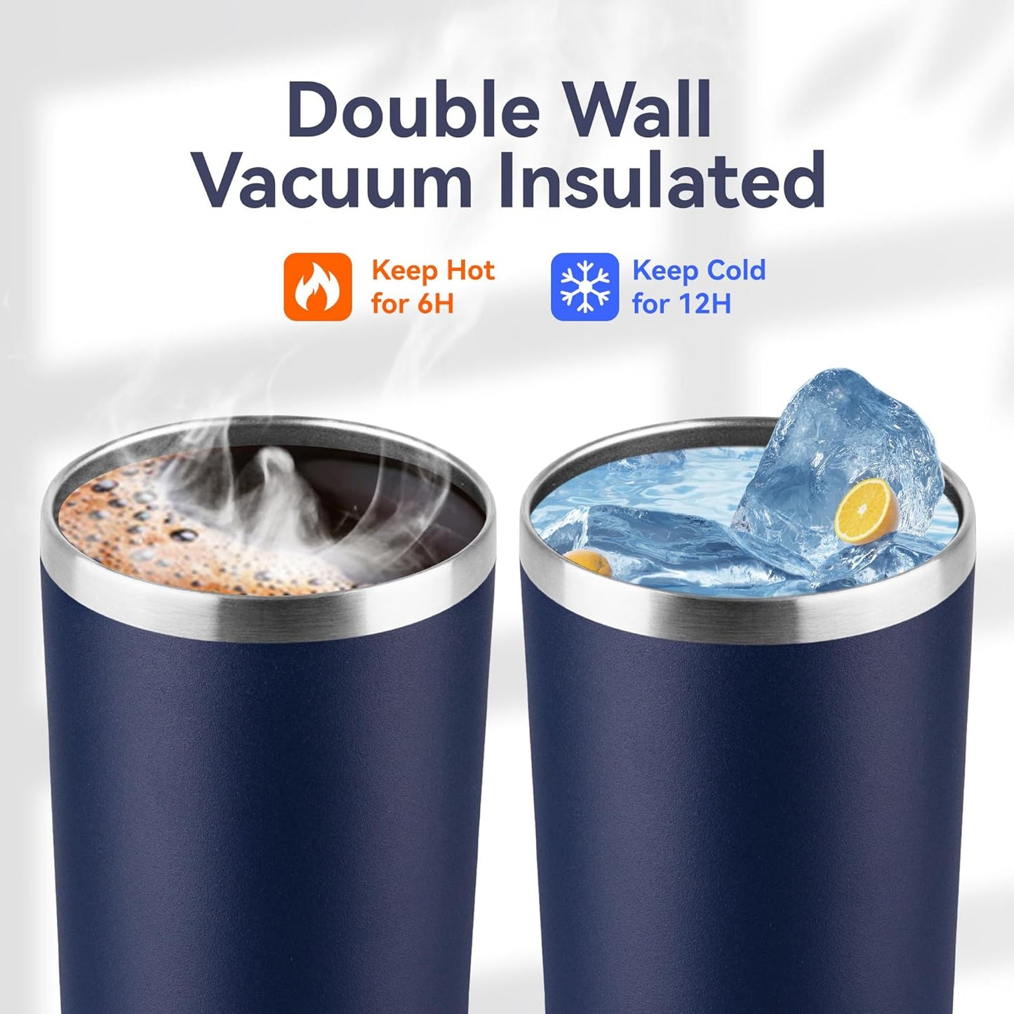 HASLE OUTFITTERS 12 oz Skinny Tumbler, Stainless Steel Insulated Slim Tumbler set bulk with Lid, Reusable Double Wall Travel Coffee Mug, Durable Powder Coated Travel Water Cup(Navy,6)