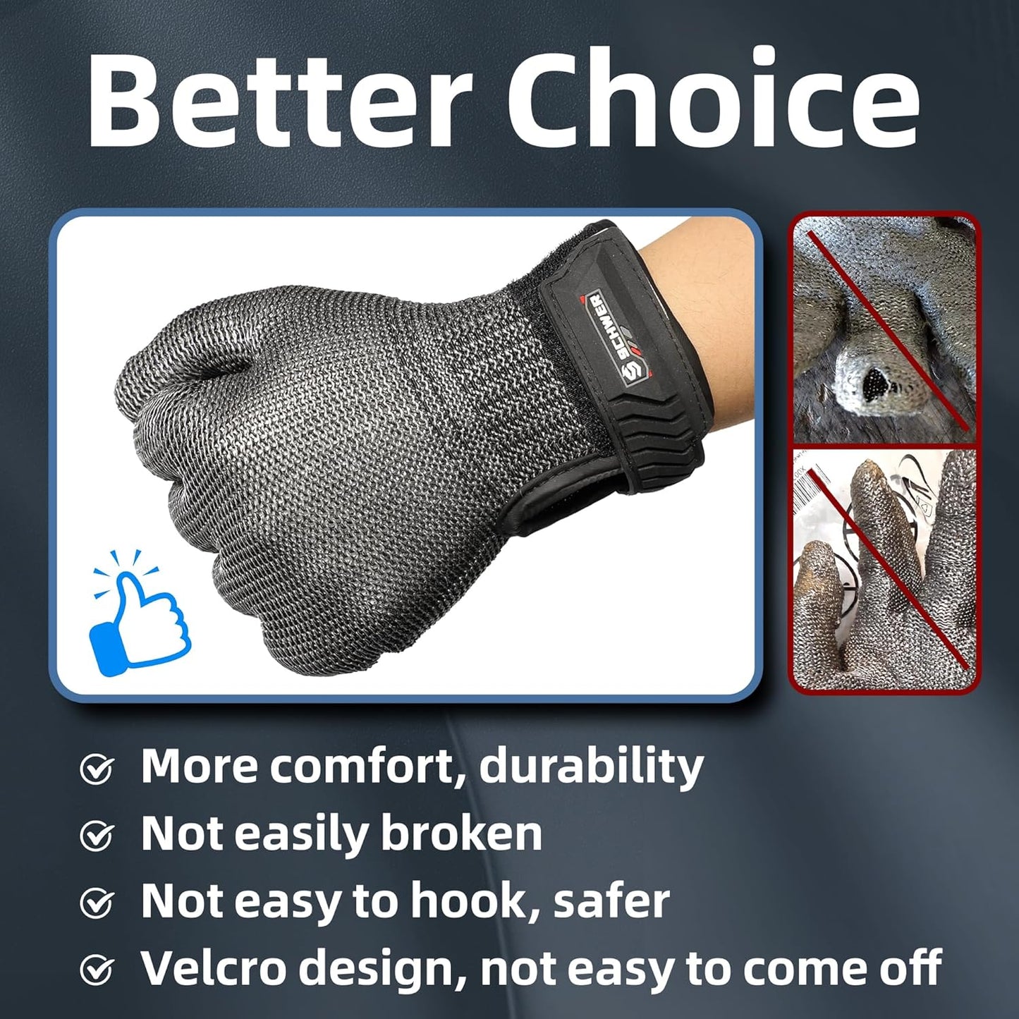 Schwer Ultimate Cut Resistant Gloves Beyond ANSI A9, Reinforced Stainless Steel Glove, Food Grade Mesh Metal Gloves for Butcher Meat Cutting, Oyster Shucking, Mandoline, Non-PFAS, PR1708 (M, 2 PCS)