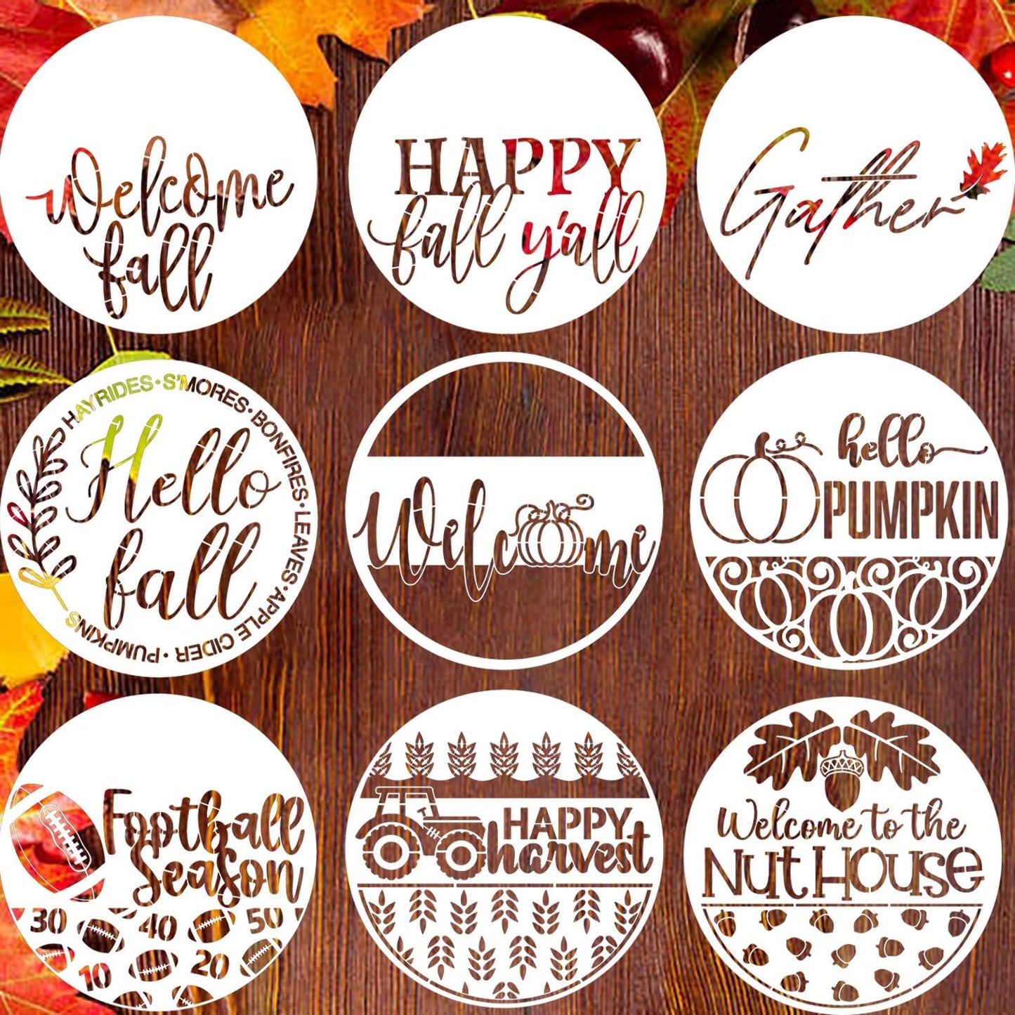 Fall Stencils 12” Hello Pumpkin Stencil Thanksgiving Stencils Autumn Gather Happy Harvest Drawing Templates for Painting on Wood Sign Doormats Door Hanger Pillow Cover