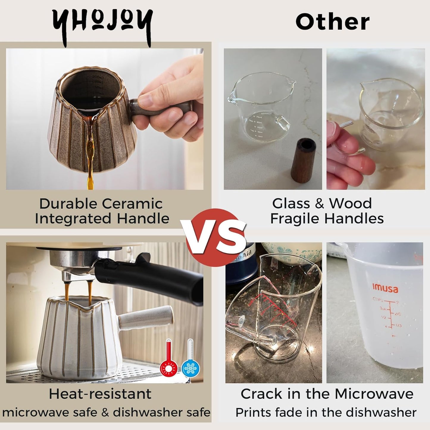 Espresso Cups Ceramic, 200ML Espresso Measuring Cup with Spout, Expresso Shots Cups with Handle, Espresso Accessories, Dark Green