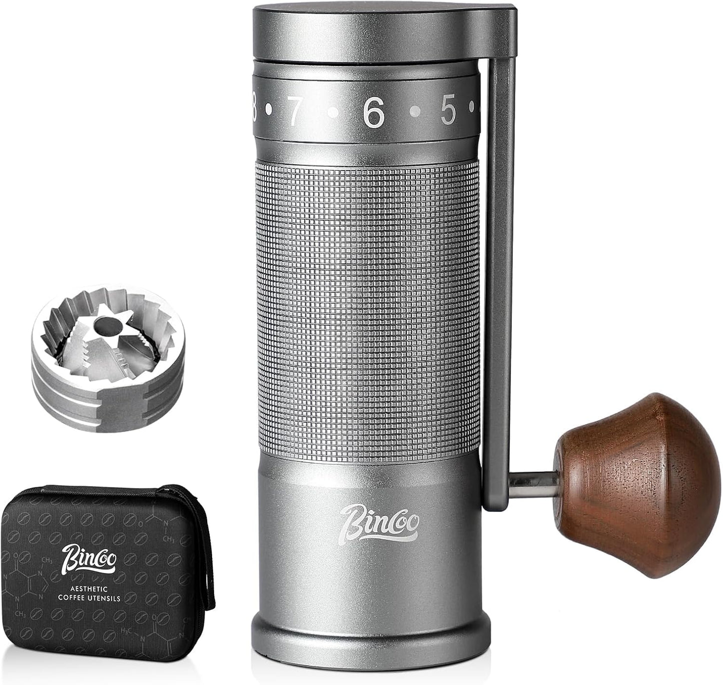 Bincoo Foldable Manual Coffee Grinder with External Adjustable Setting,Coffee Bean Grinder with Portable Storage Bag,Stainless Steel Burr Grinder Suitable for Home, Office and Travel for Use(Gray)