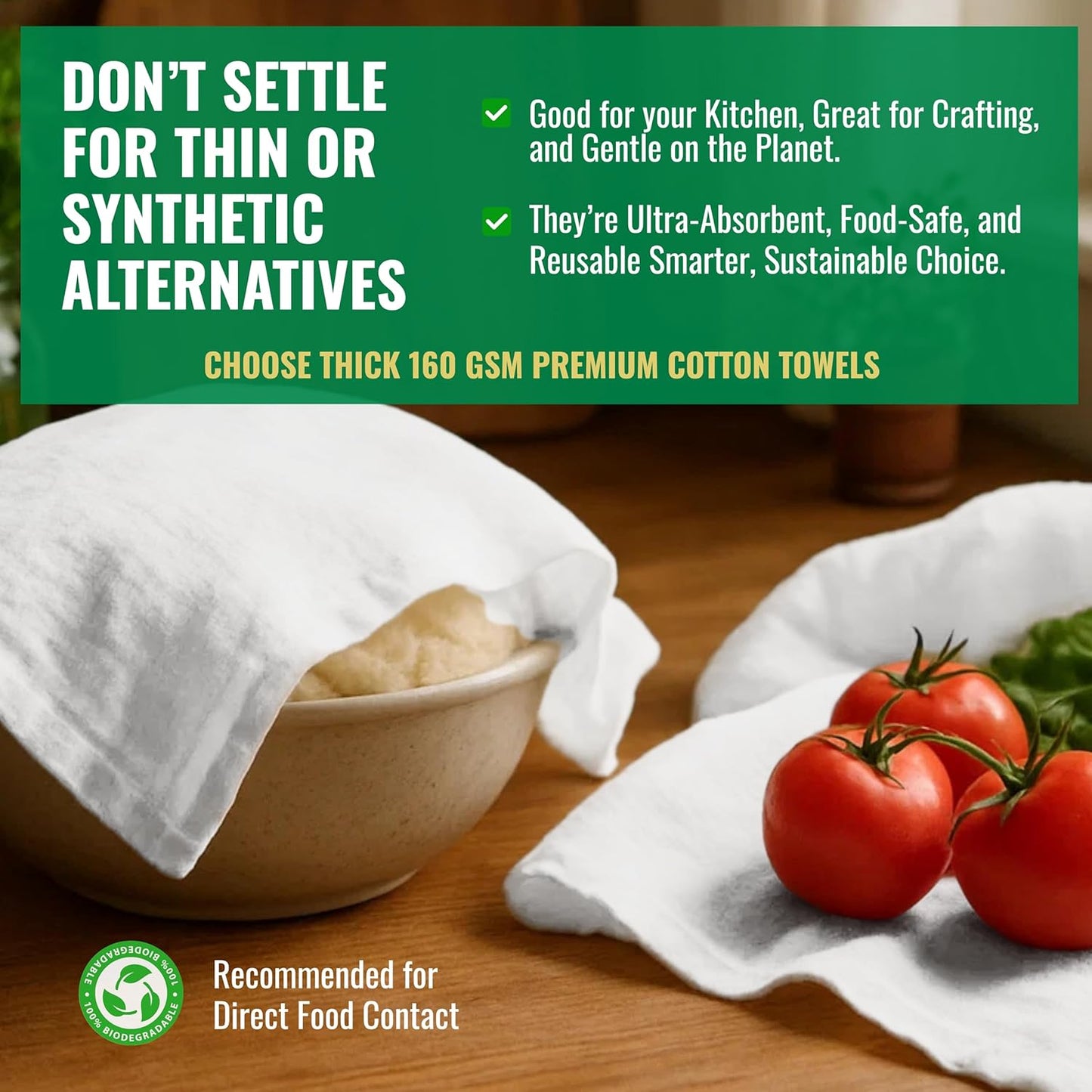 Flour Sack Towels | Tea Towel for Crafts| Kitchen Dish Cotton Blank Towel for Embroidery| Baking Bread Proofing Linen Cover| Thick Absorbent Quick Dry| 2 Pack 33"x38" White