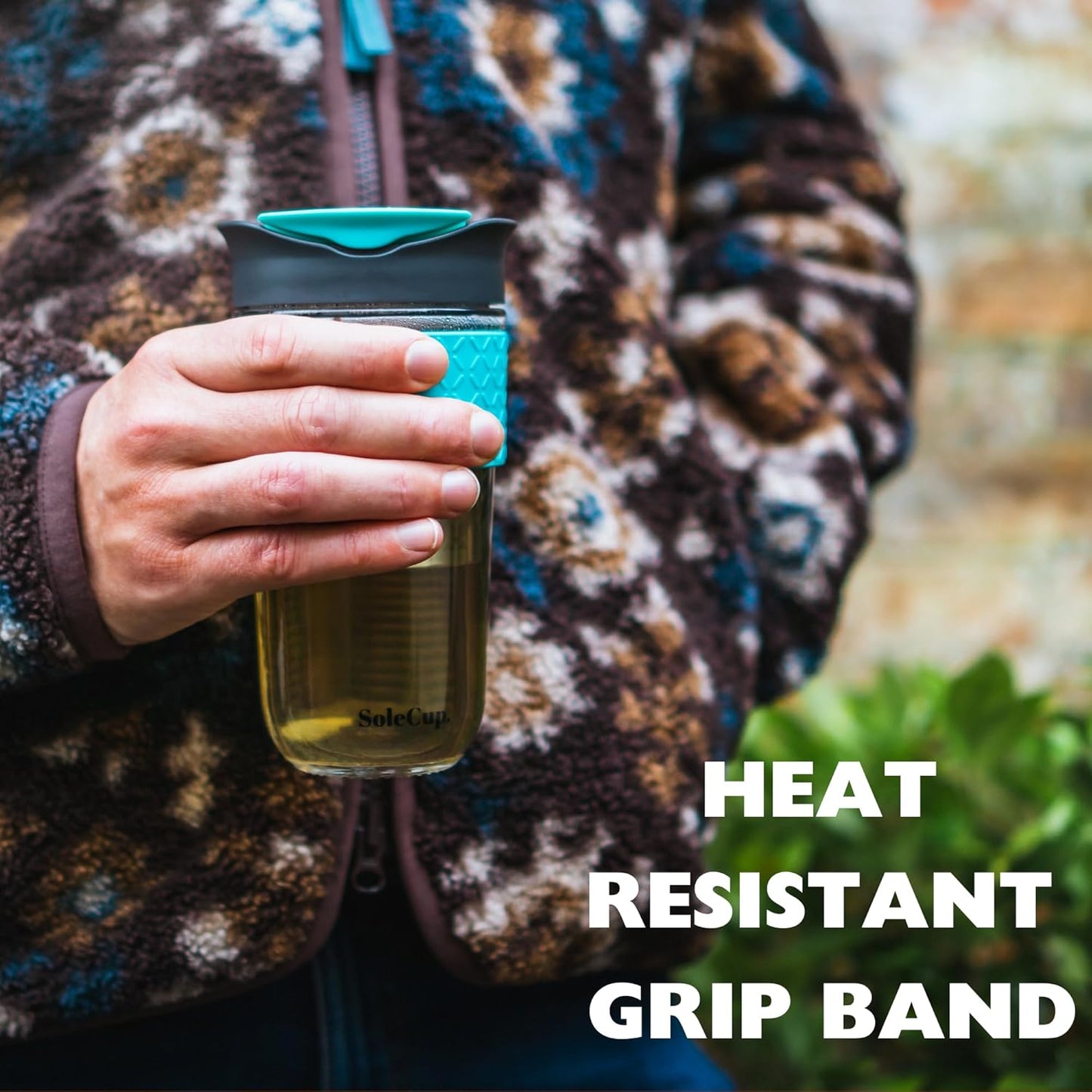 Large Travel Mug Loose Tea Infuser - Detachable Tea Strainer with Spill Proof Lid - 18oz/530ml BPA-Free Reusable Glass Travel Coffee Cup with Silicone Band (Pink) (Blue)