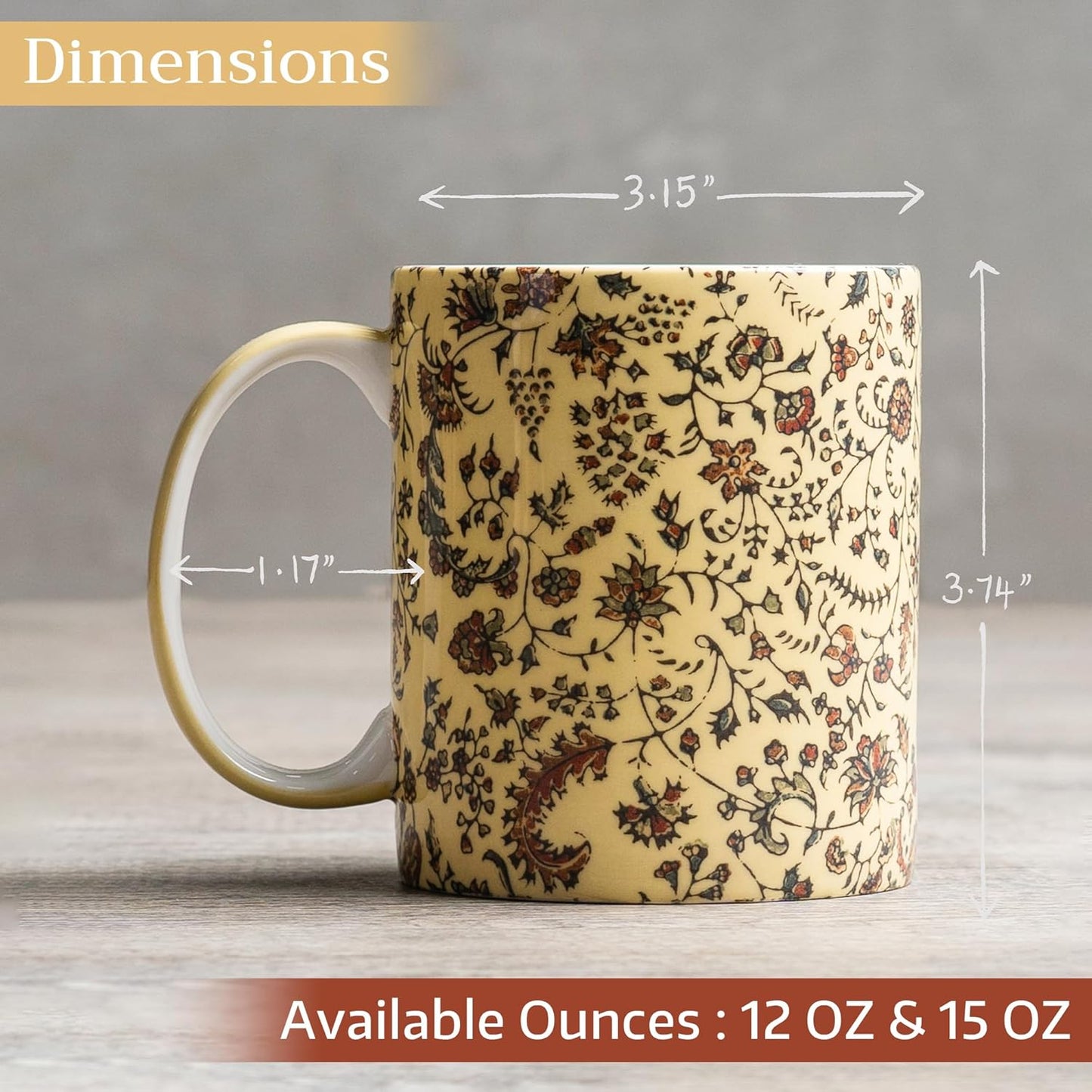 Maison d' Hermine Coffee Mug with Handles Fine Bone China Mugs Pack of Two Tea Cups for Hot Beverages Cappuccino Latte Home Restaurant Office Perfect for Gift (Lakshmi, 12 Ounce)