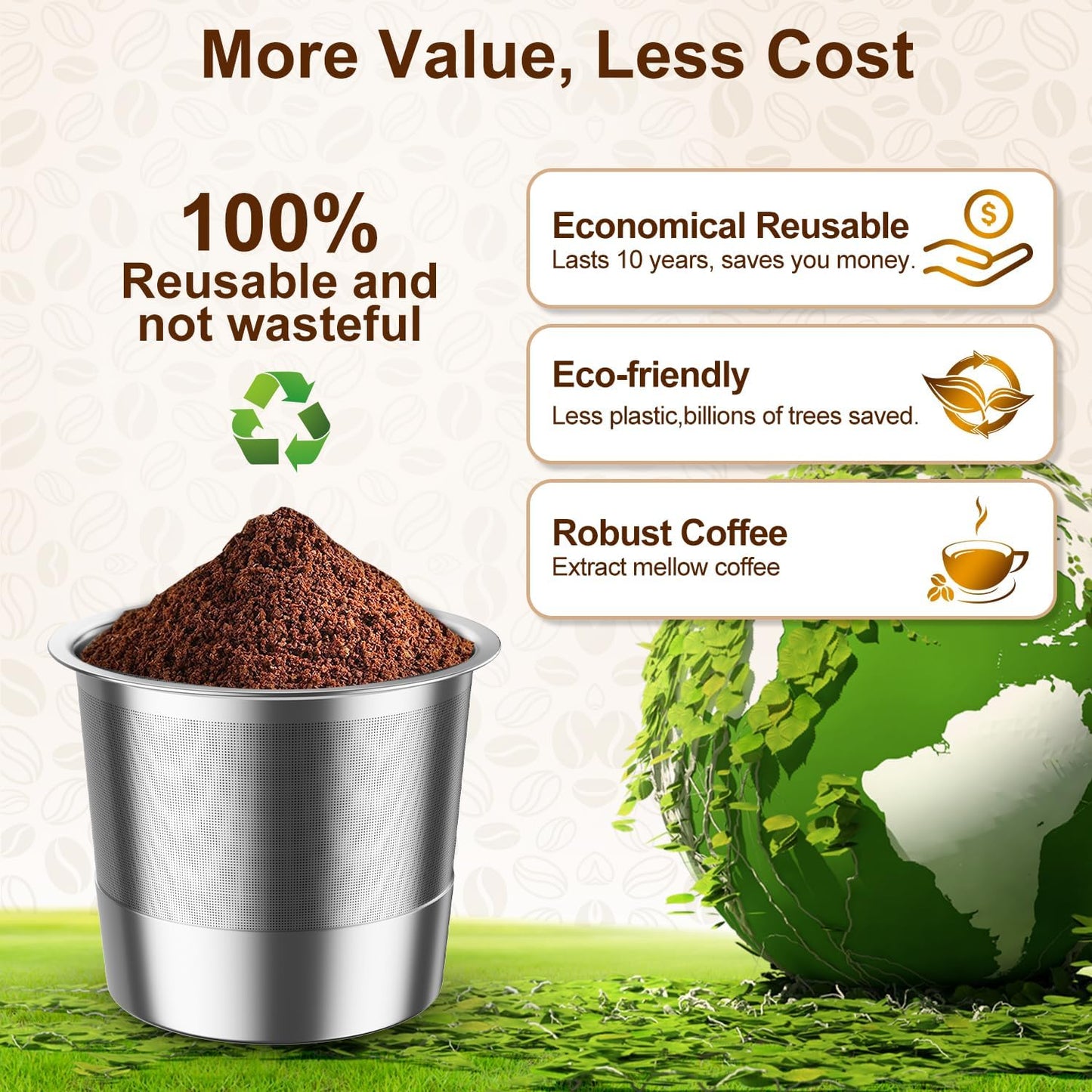 RETHONE Reusable K Cup for Keurig: Stainless Steel K Cup Coffee Pods Compatible with Keurig 1.0 & 2.0 Coffee Makers Machine, BPA-Free Refillable Coffee Filters with Tight Seal, Easy to Clean