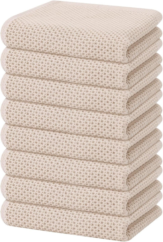Homaxy 100% Cotton Waffle Weave Kitchen Dish Towels, Ultra Soft Absorbent Quick Drying Cleaning Towel, 13 x 28 Inches, 8-Pack, Beige