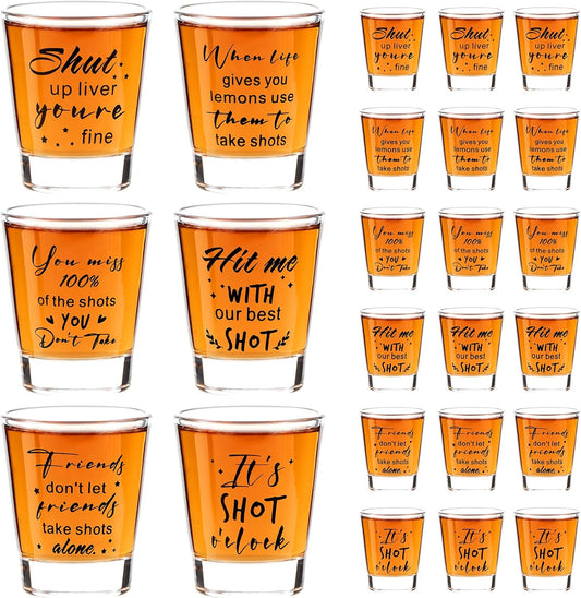 Kolewo4ever 24 Pieces Funny Friends Shot Glasses Funny Friends Shot Glasses Clear Glass Cups with Heavy Base for Adult Small Glass Shot Cups 1.75 oz Shot Glass for Best Friend