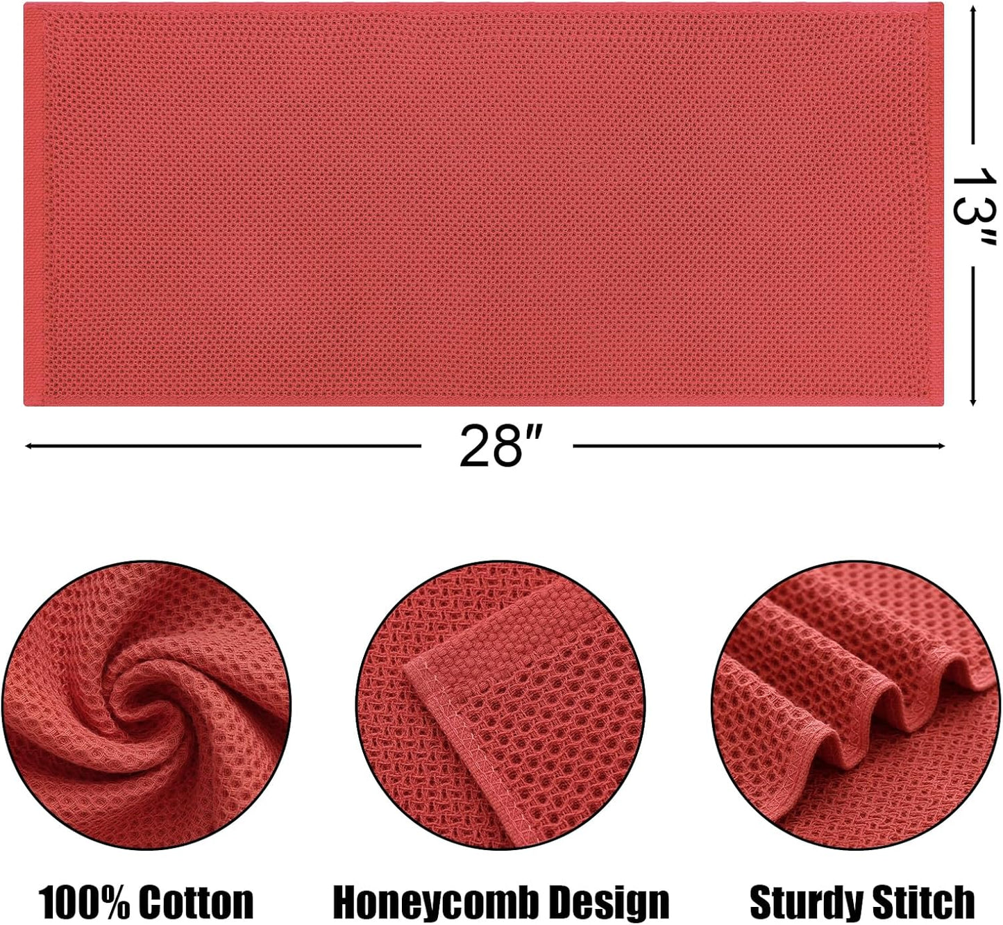 Kitinjoy 100% Cotton Waffle Weave Kitchen Towels, 4-Pack Super Soft and Absorbent Dish Towels for Drying Dishes, Kitchen Hand Towels, 13 in x 28 in, Brick Red