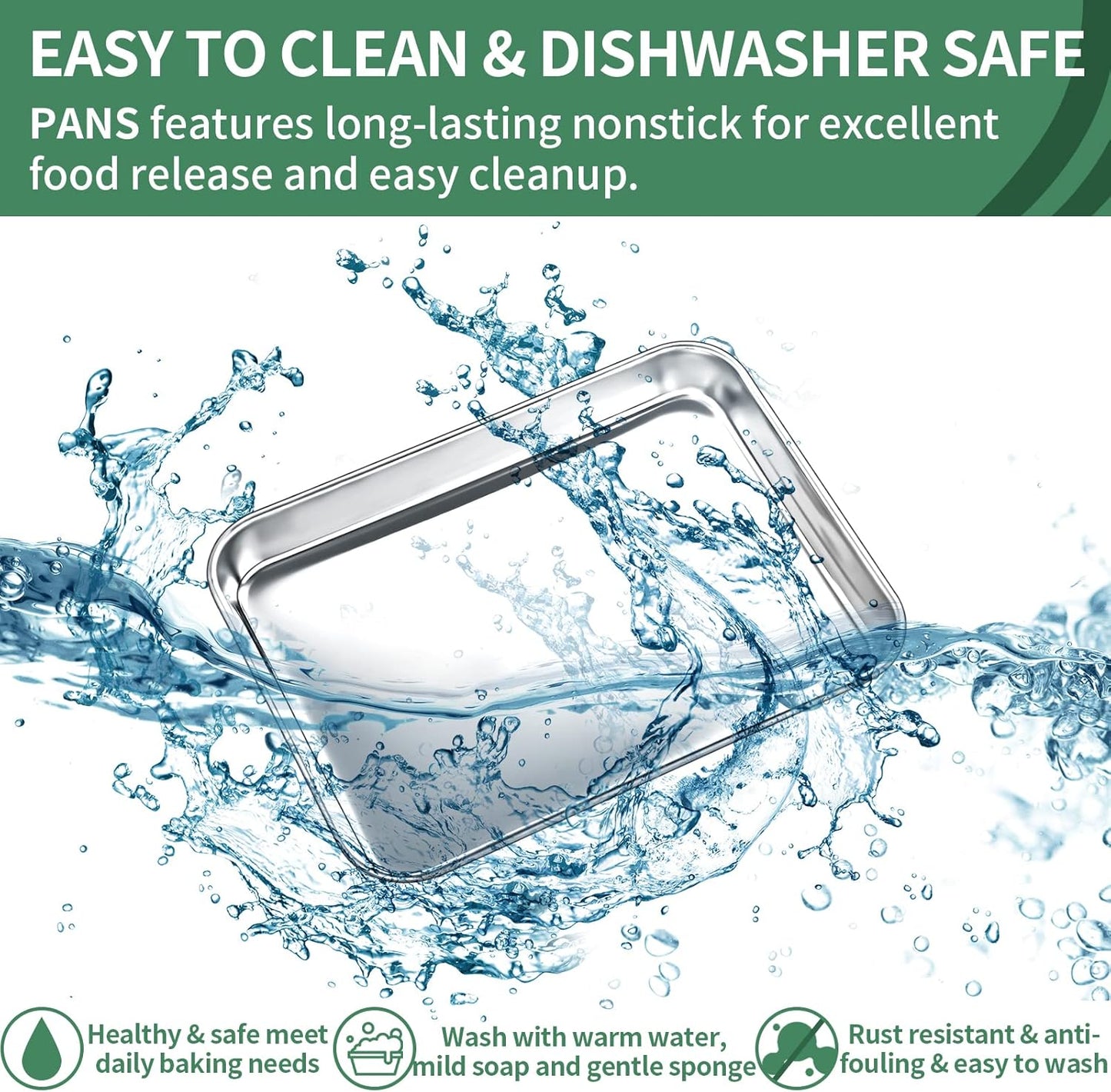 Baking Sheets Set of 2, HKJ Chef Cookie Sheets 2 Pieces Stainless Steel Baking Pans & Toaster Oven Tray Pans, Rectangle Size 9L x 7W x 1H inch & Non Toxic & Healthy & Easy Clean