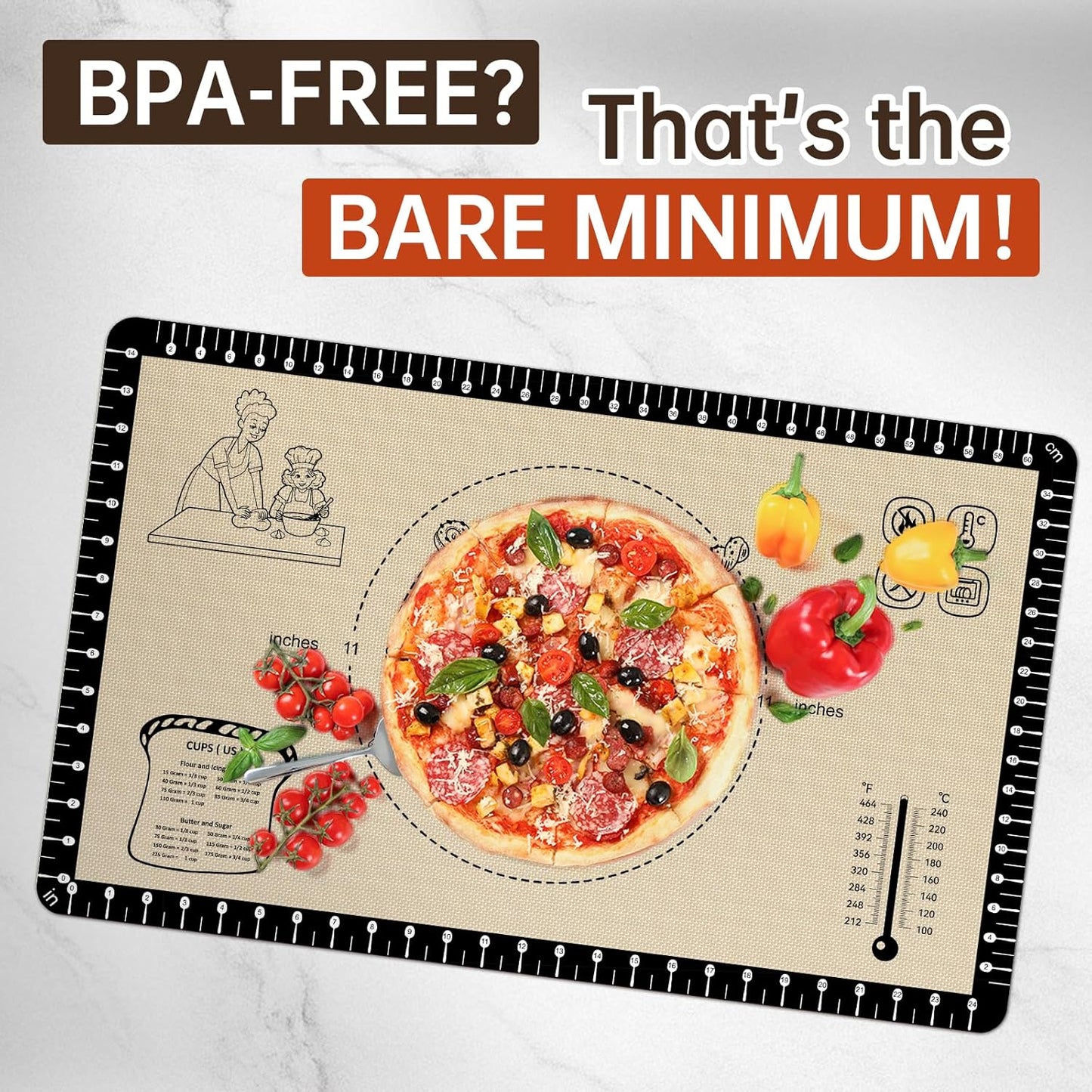 Silicone Baking Mat with 10 Recipes, Extra Thick Silicone Mats for Baking, Non Stick Pastry Mat,Reusable kneading Dough Rolling Mat for Cookie, Macaron, Bread, Pizza