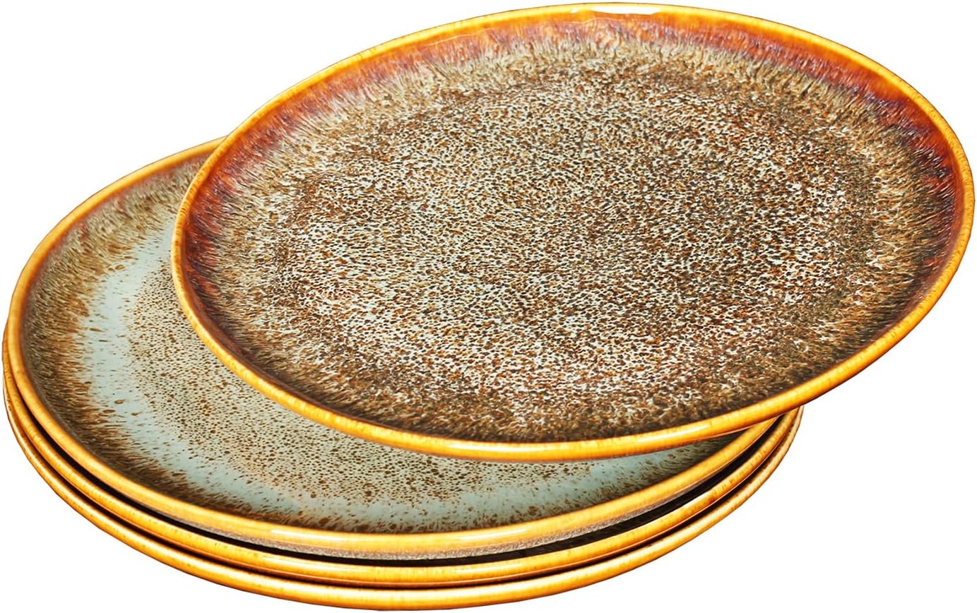 Ceramic Dinner Plates Dish Set,Set of 4,for Lunch snacks -Microwave Oven & Dishwasher Safe,Scratch Resistant,Dinnerware Kitchen Porcelain Serving Dishes 10 Inch Round