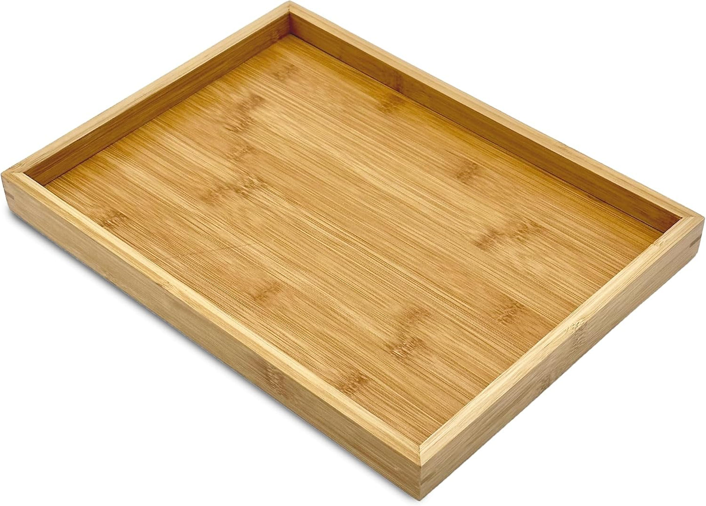 Bam & Boo - Natural Bamboo Serving Tray Modern Rectangular - for Food, Drinks, Decor, Vanity in Home, Kitchen, Bathroom, Coffee Table, Bed(Large, 13.75” x 10.25" x 1.2")