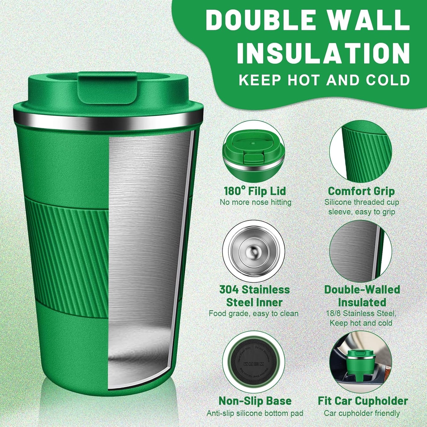 Insulated Coffee Tumblers with Flip Lid 12oz / 17oz, Stainless Steel Travel Coffee Mug Leak Proof, Vacuum Insulated Coffee Mug Reusable Cup, Keeps Cold and Hot for Coffee Tea