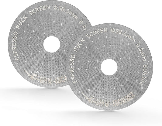 MHW-3BOMBER 58.5mm Espresso Puck Screen with Round Hole 2 Packs Metal Espresso Filter 0.8mm Thickness Coffee Filter for La Marzocco/Gaggia FG7011-OS