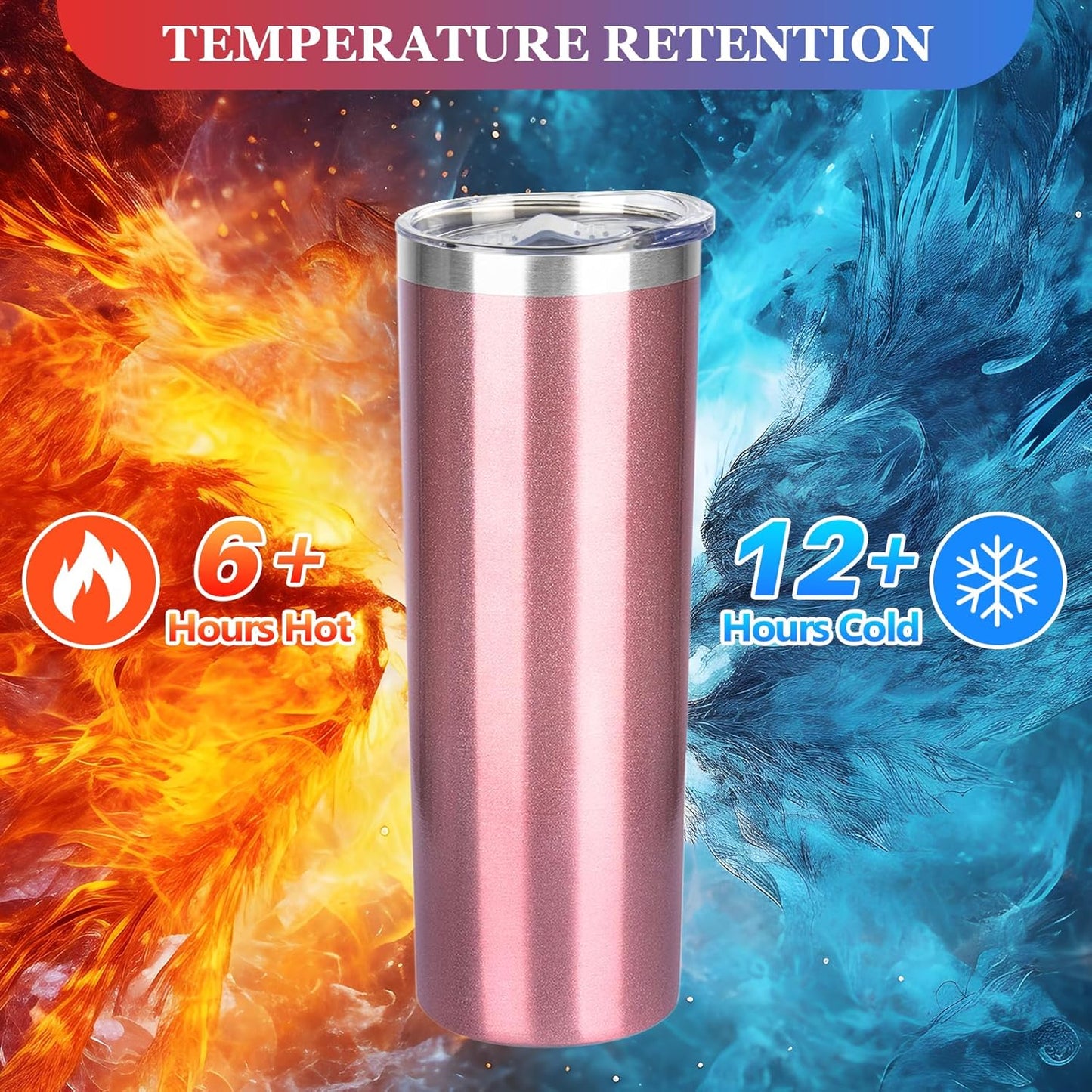 20 oz Skinny Tumblers with Lid and Straw,Stainless Steel Vacuum Insulated Tumbler Cup Double Wall Travel Coffee Mug, Thermal Water Tumbler for Hot and Cold Drinks(Rose Gold,4)