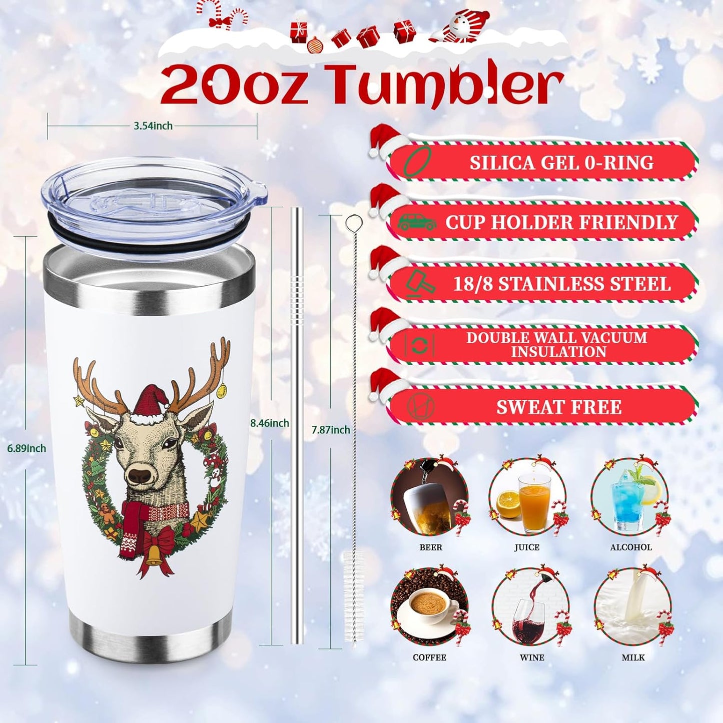 StarSpeed 20oz Christmas Tumbler Bulk with Lid and Straw, Stainless Steel Double Wall Vacuum Insulated Travel Mug, Powder Coated Coffee Cups for Hot and Cold Drinks,Funny Christmas Gifts for Women Men
